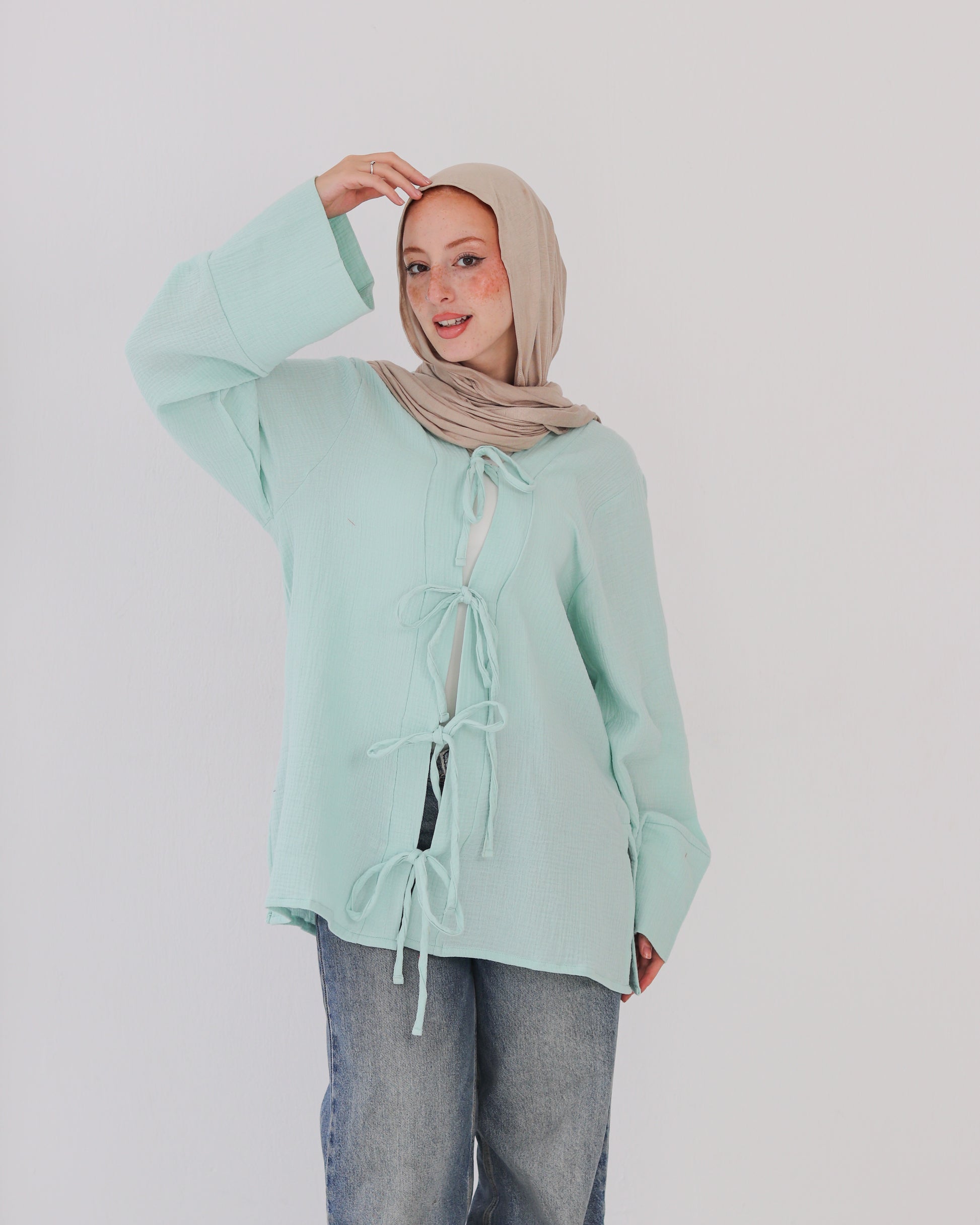 Bubbles Linen Blouse - Mint Green