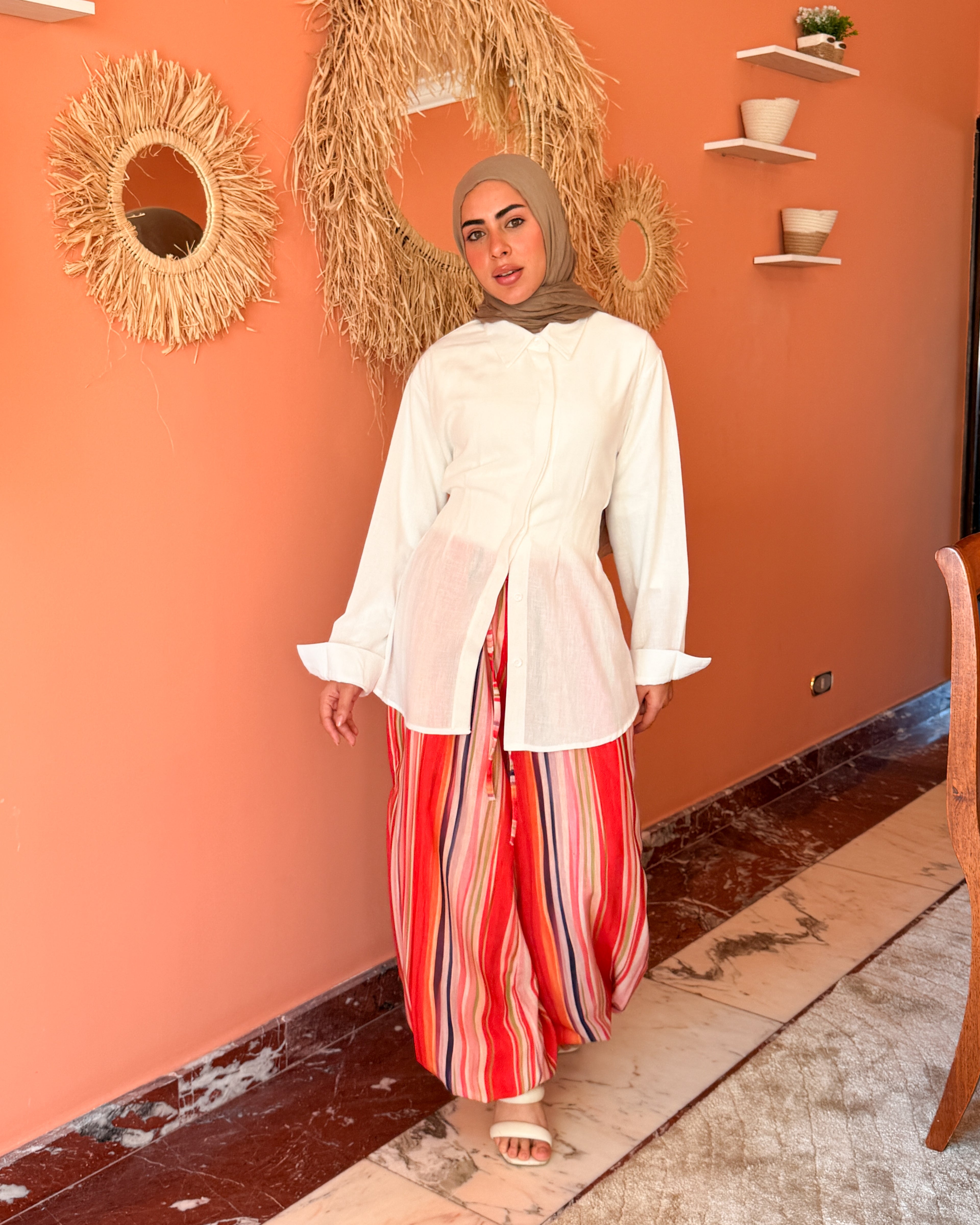 Striped Linen Pant - Fire Color