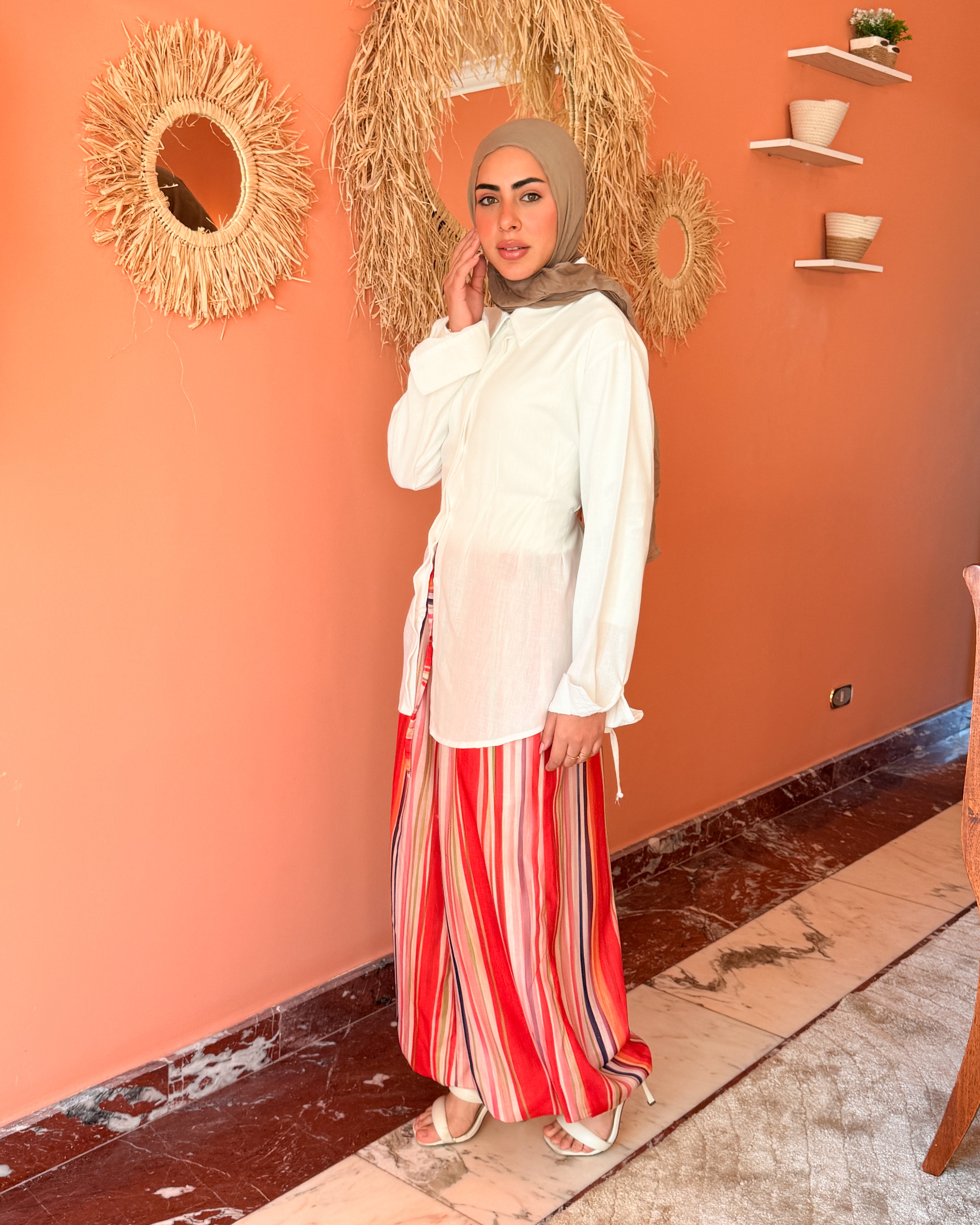 Striped Linen Pant - Fire Color