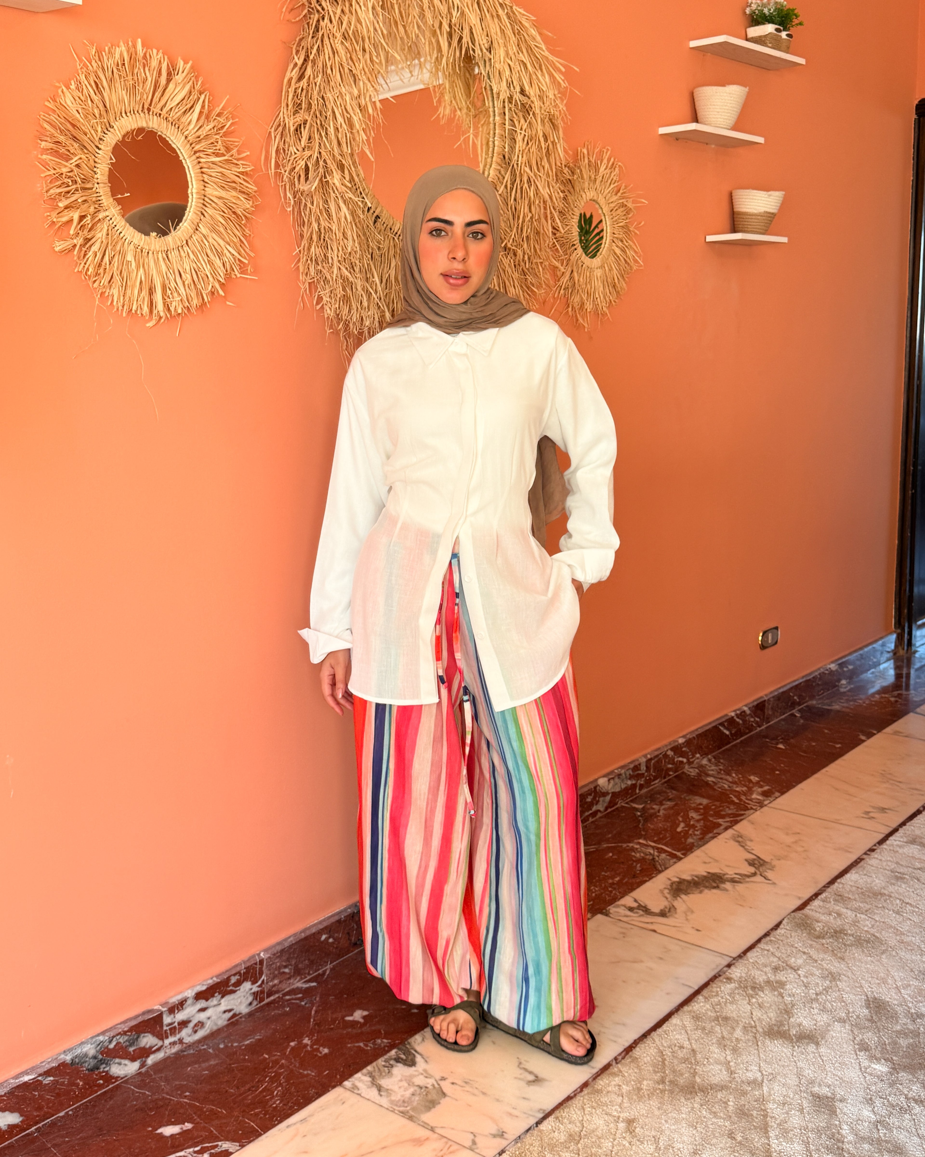 Striped Linen Pant - Candy