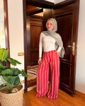 Striped Satin Pant - Red