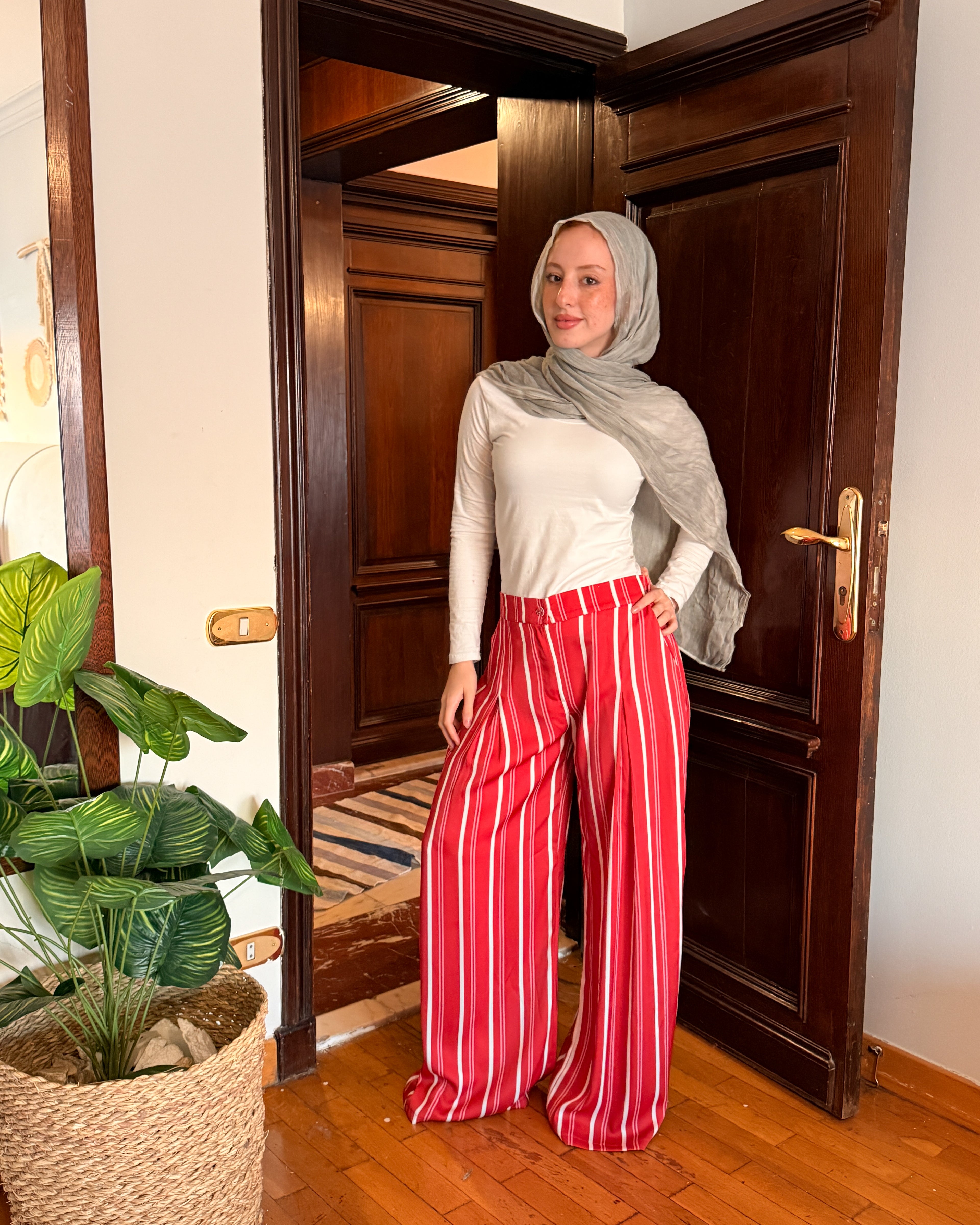 Striped Satin Pant - Red
