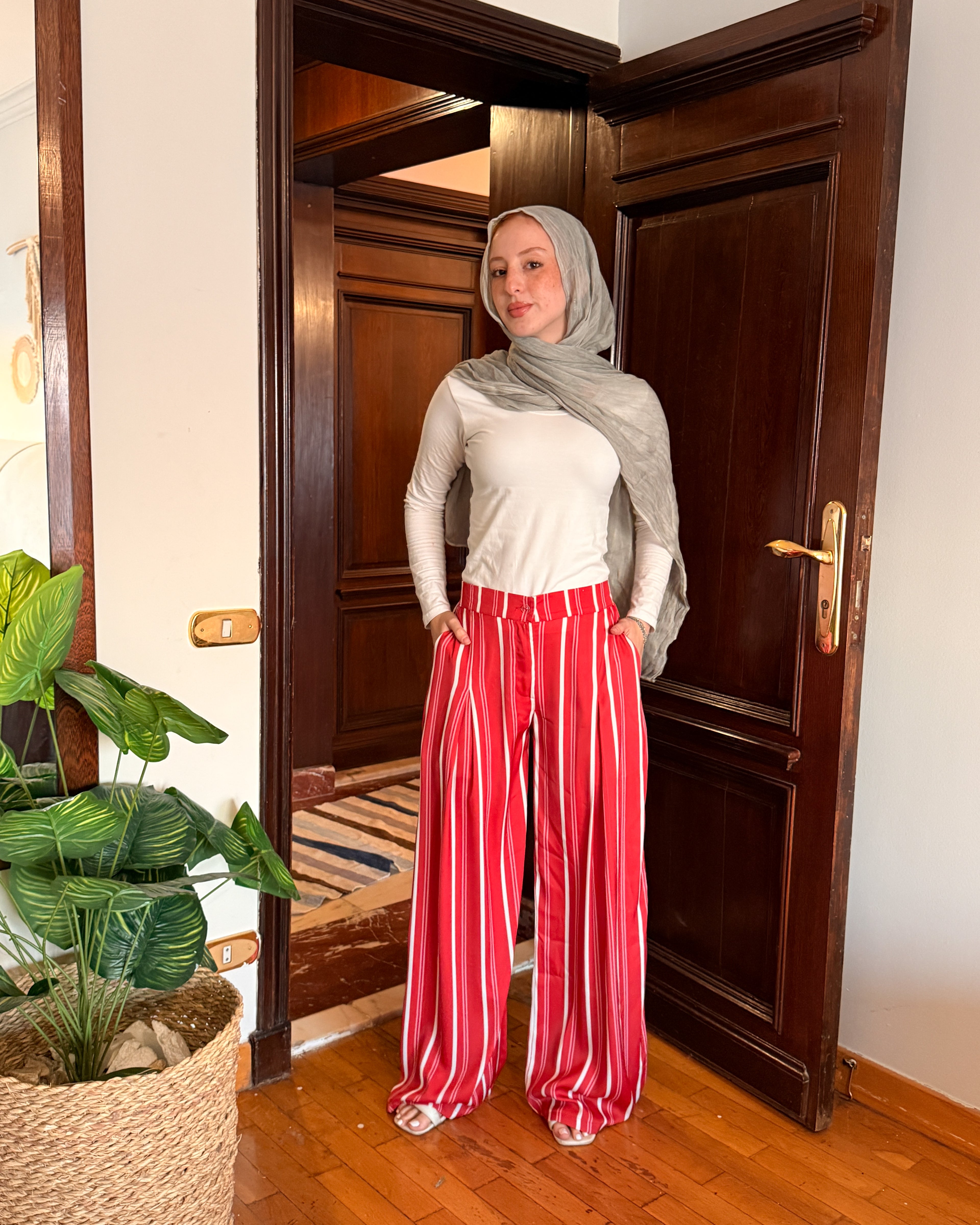 Striped Satin Pant - Red