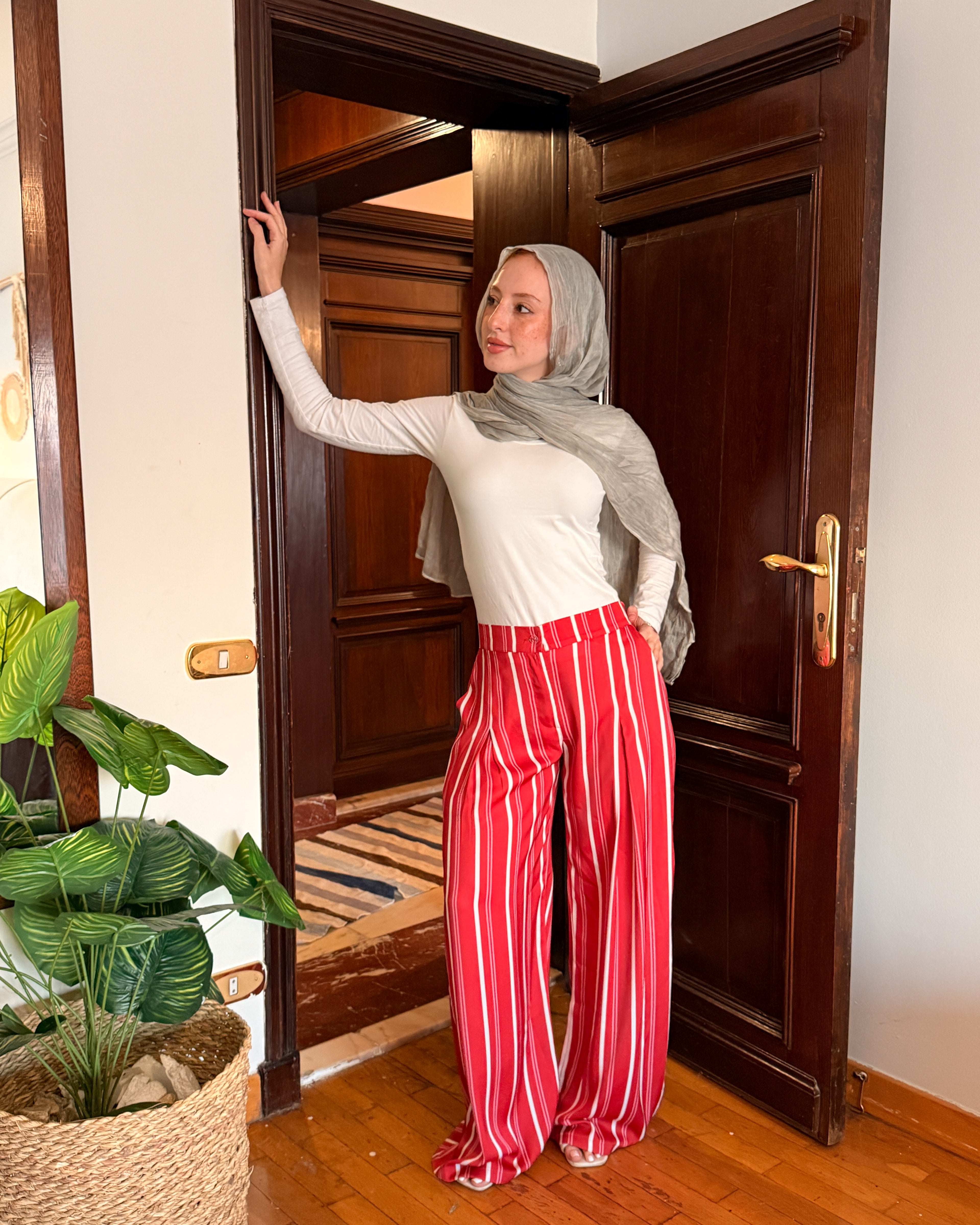 Striped Satin Pant - Red