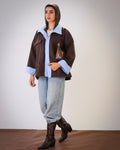 Striped Oversized Jacket - Brown