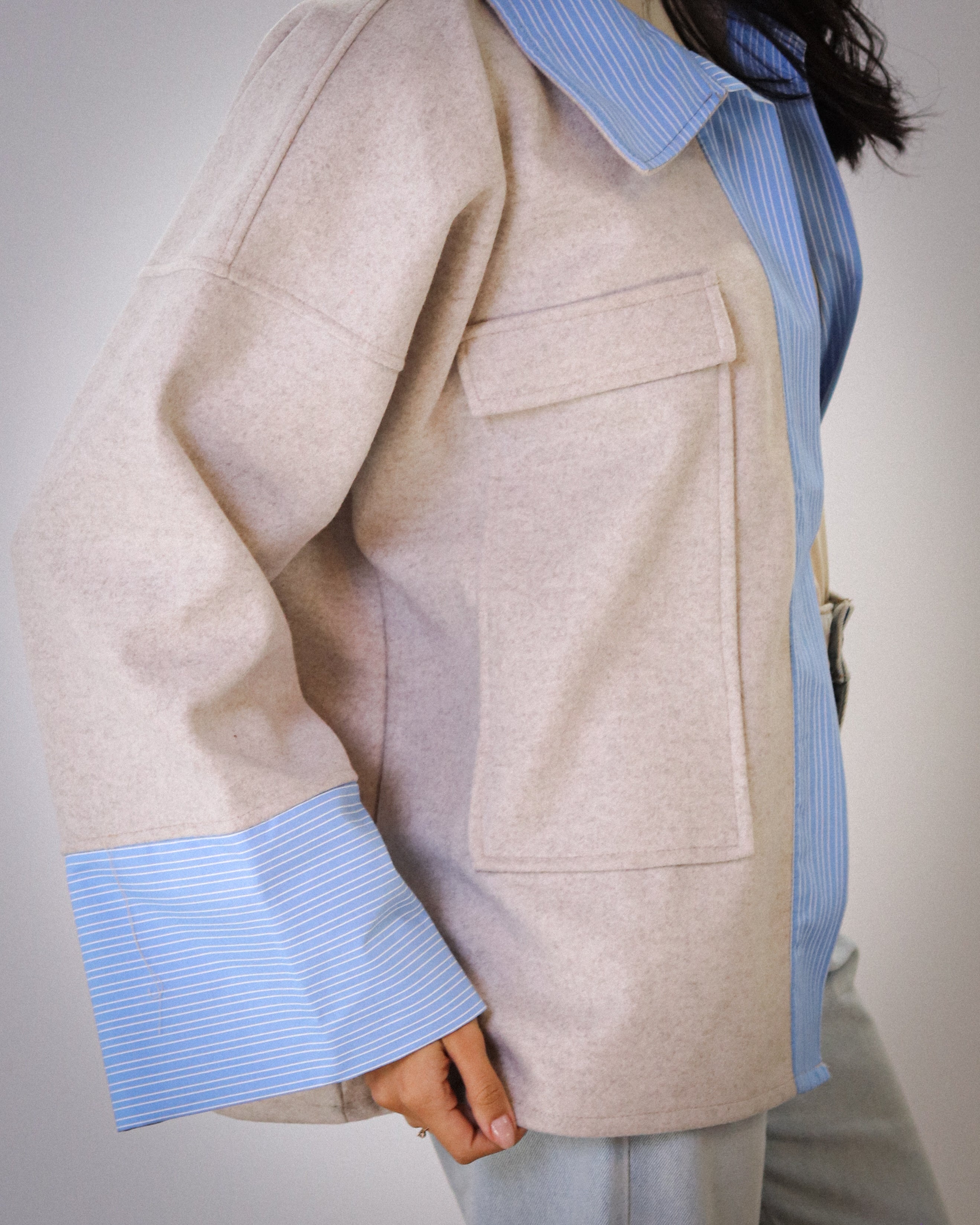 Striped Oversized Jacket - Beige