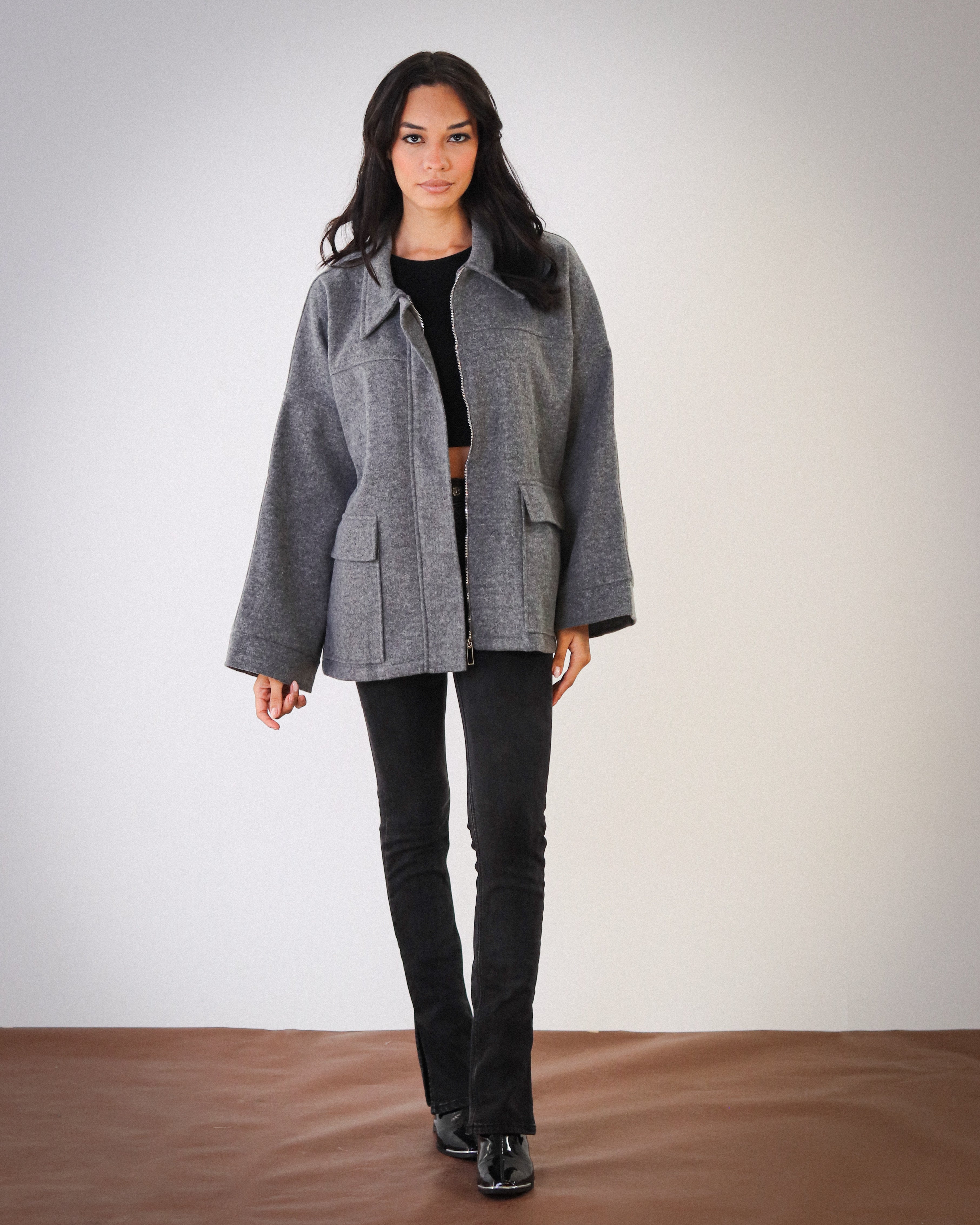 Over You Midi Jacket - Grey