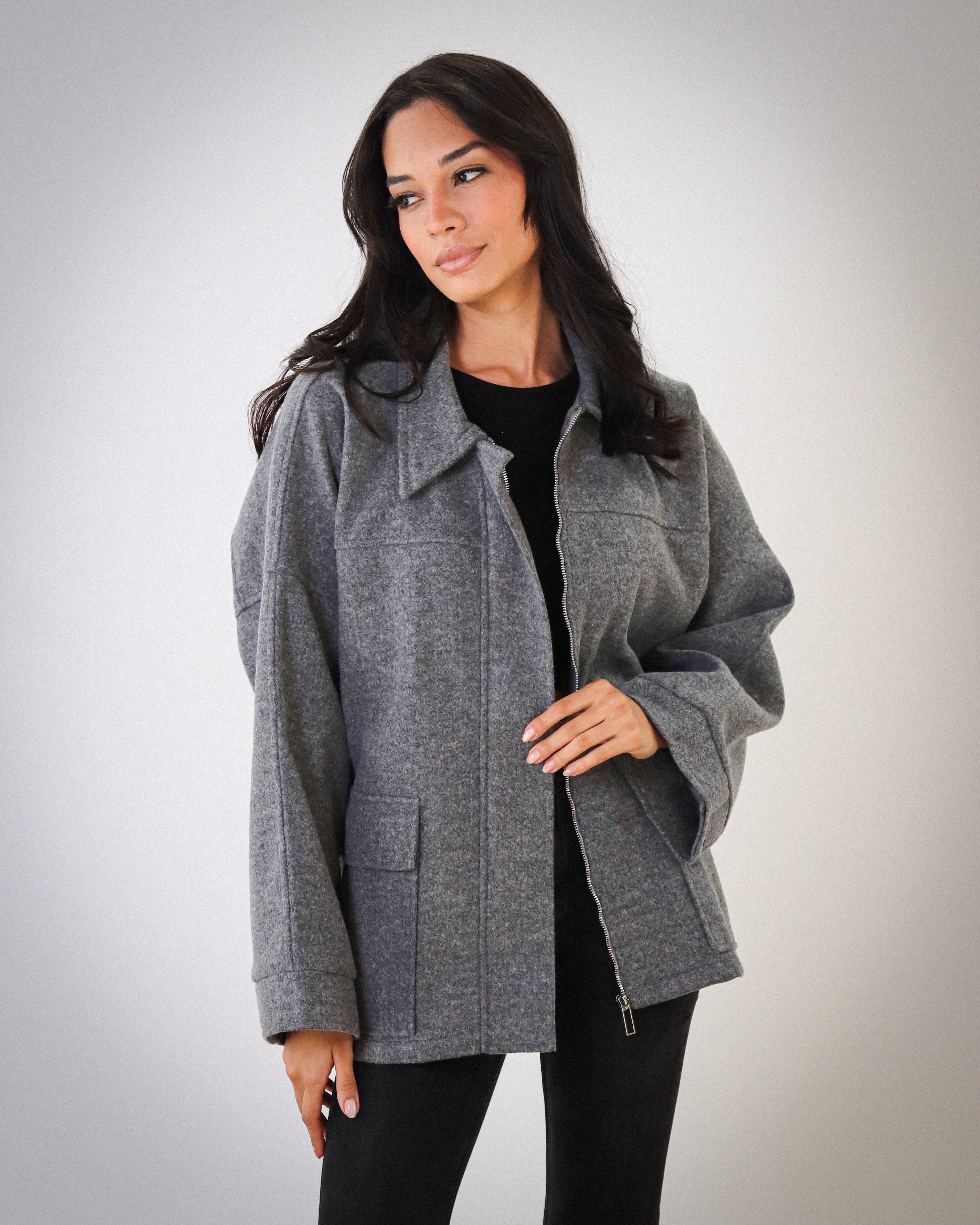 Over You Midi Jacket - Grey