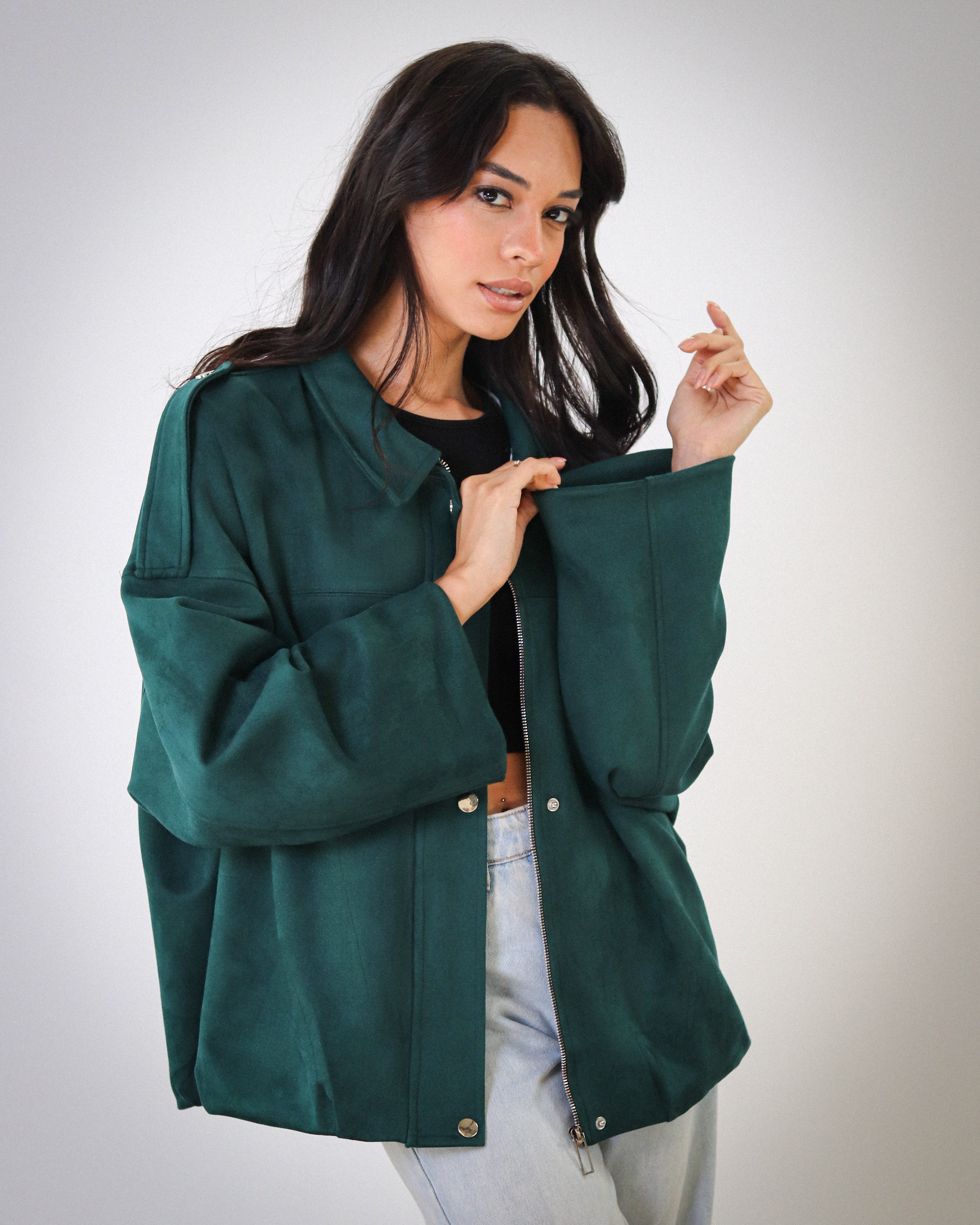 Cool Cropped Jacket - Emerald Green