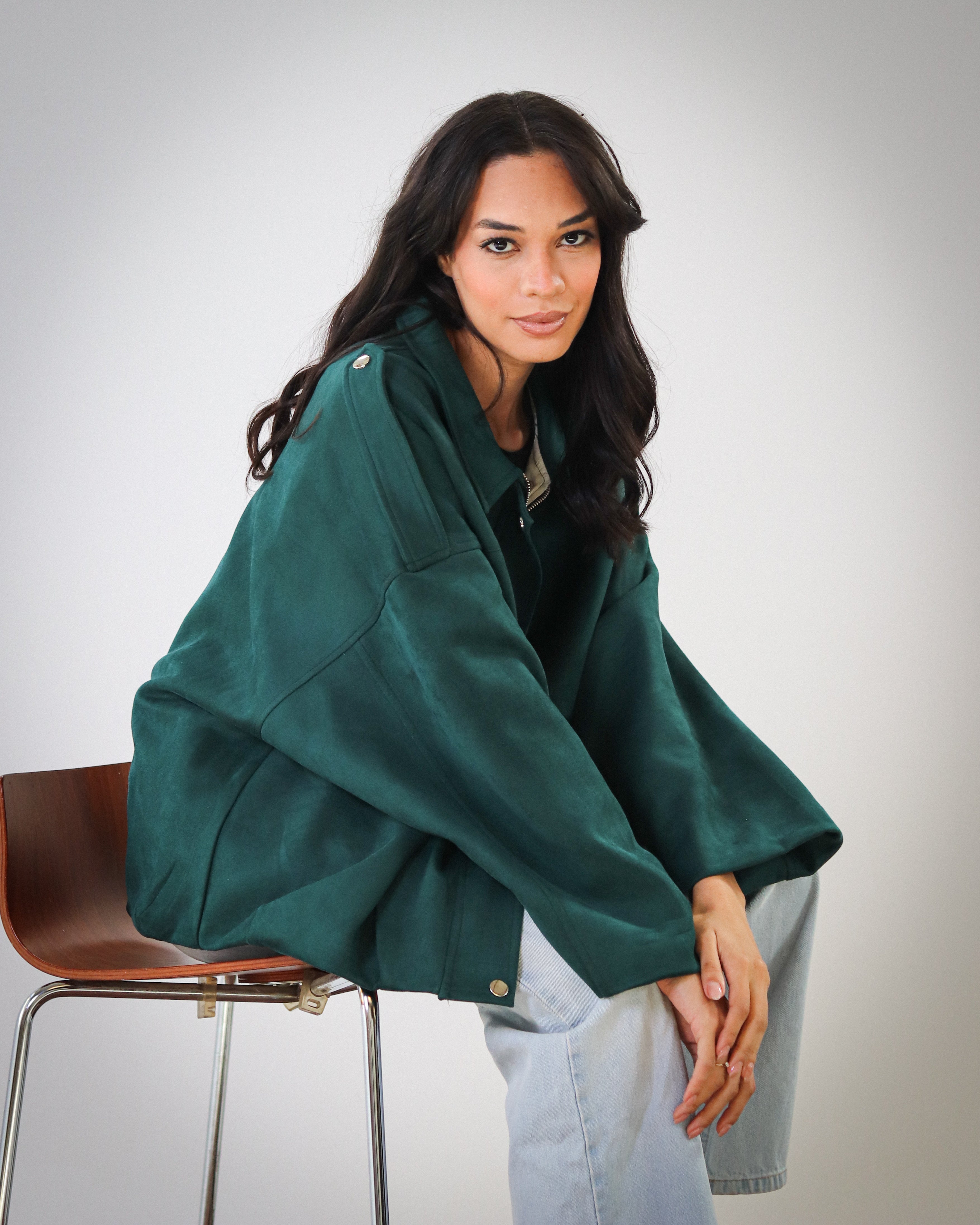 Cool Cropped Jacket - Emerald Green