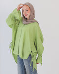 Crunchy Linen Blouse  - Lime