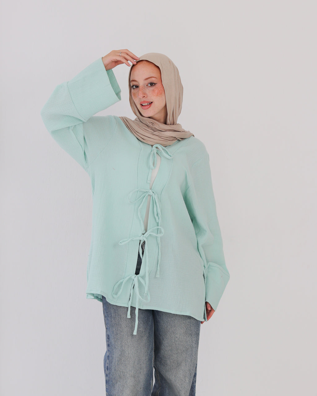 Bubbles Linen Blouse - Mint Green