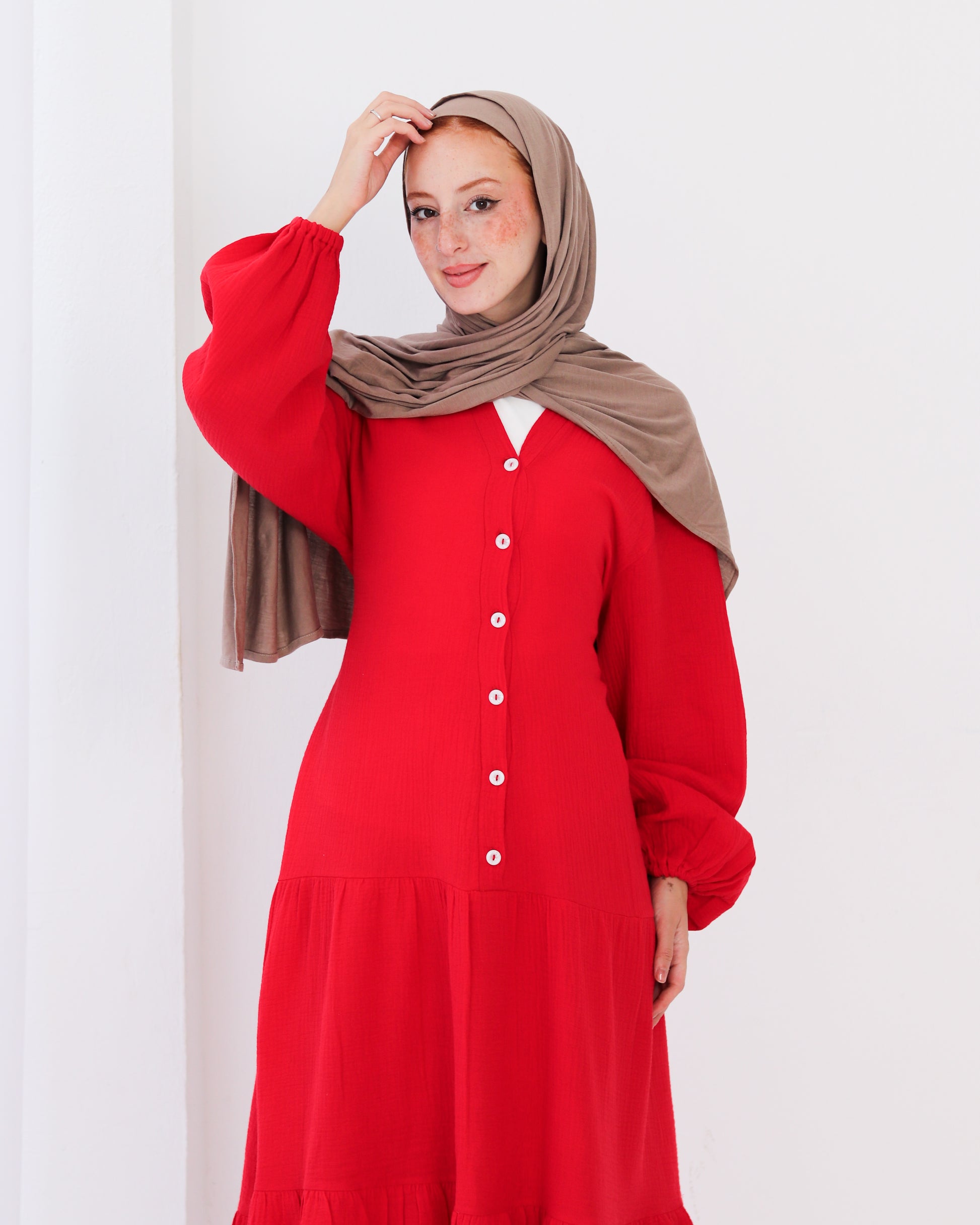 Flowy Linen Dress - Red