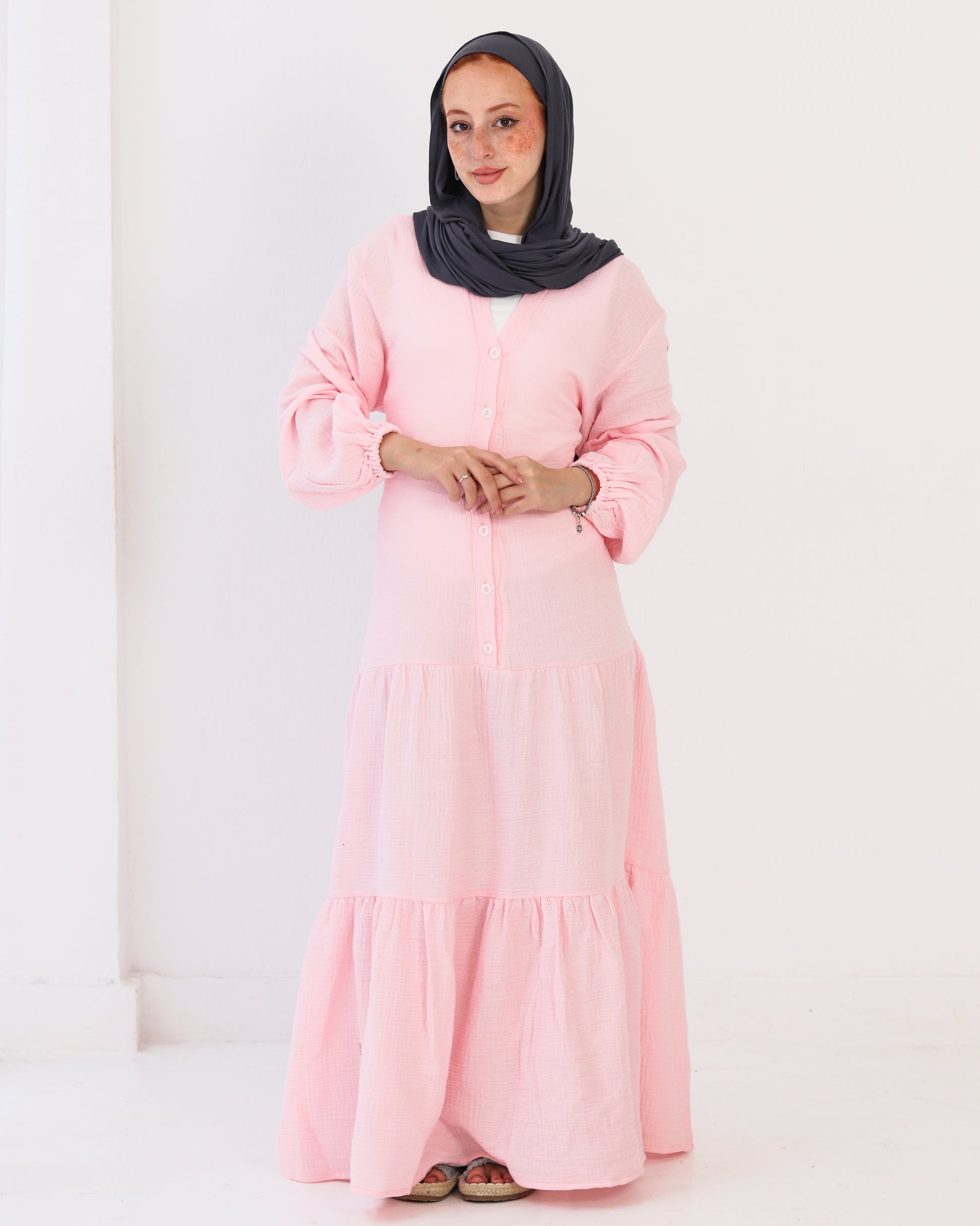 Flowy Linen Dress - Pink