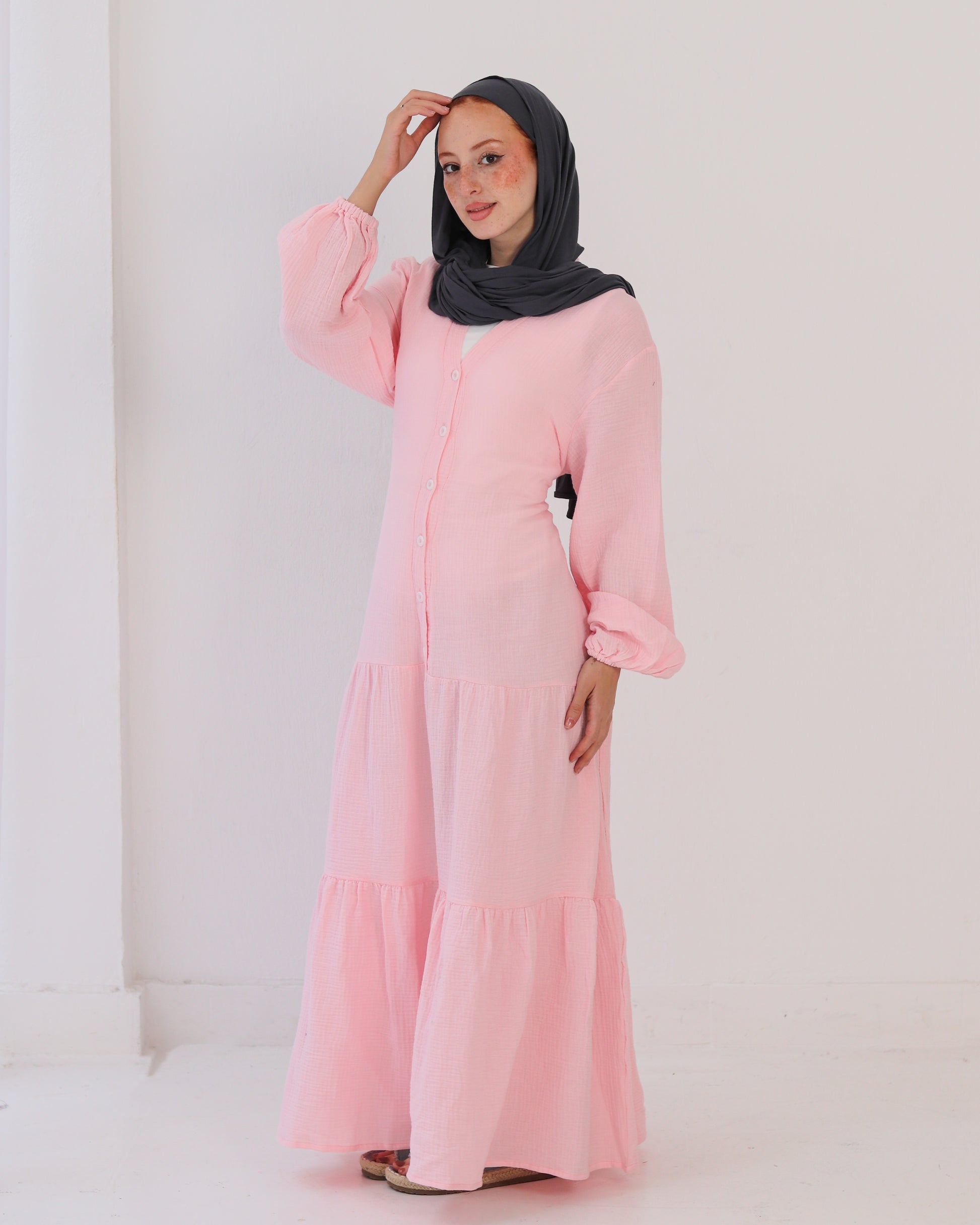 Flowy Linen Dress - Pink