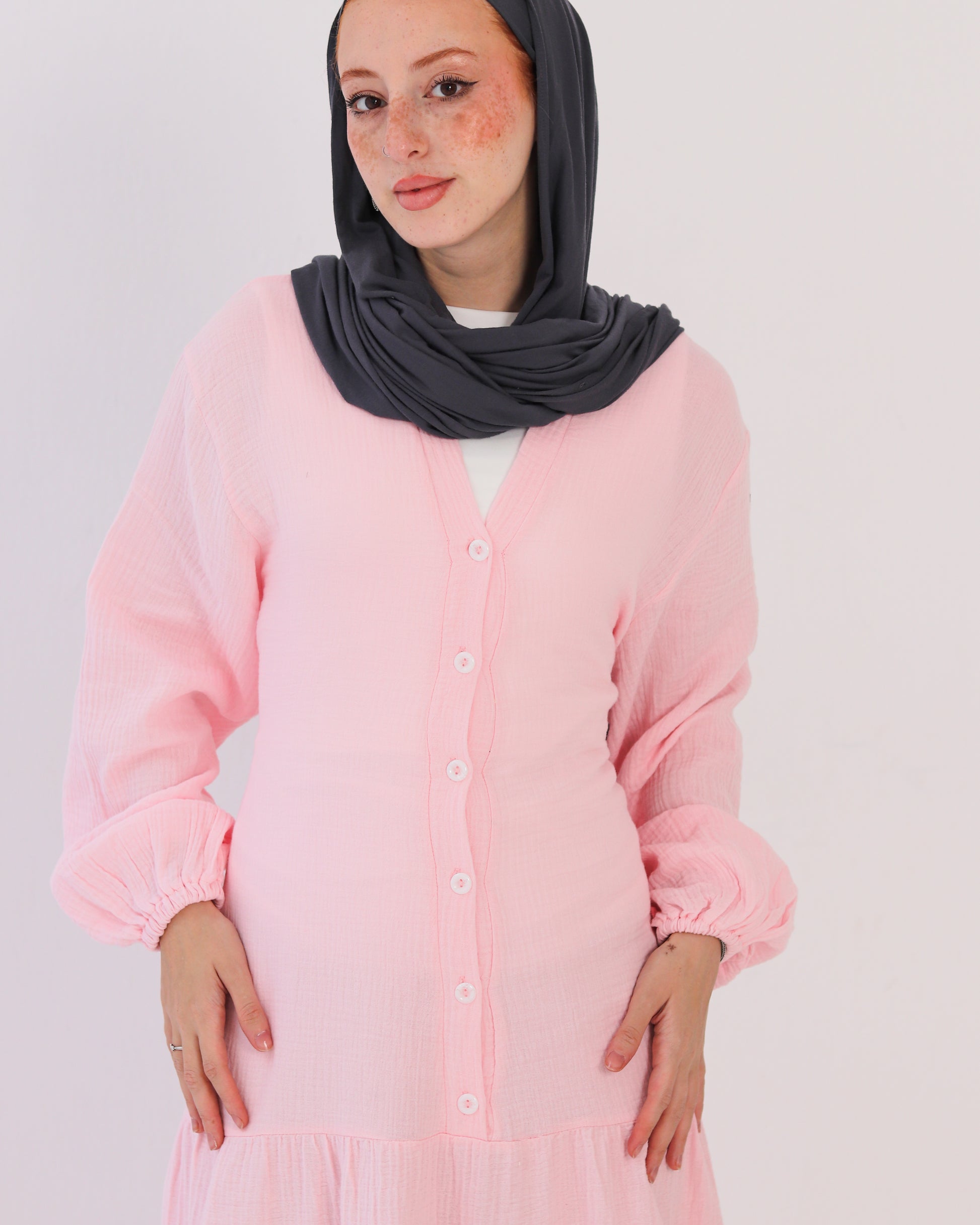 Flowy Linen Dress - Pink