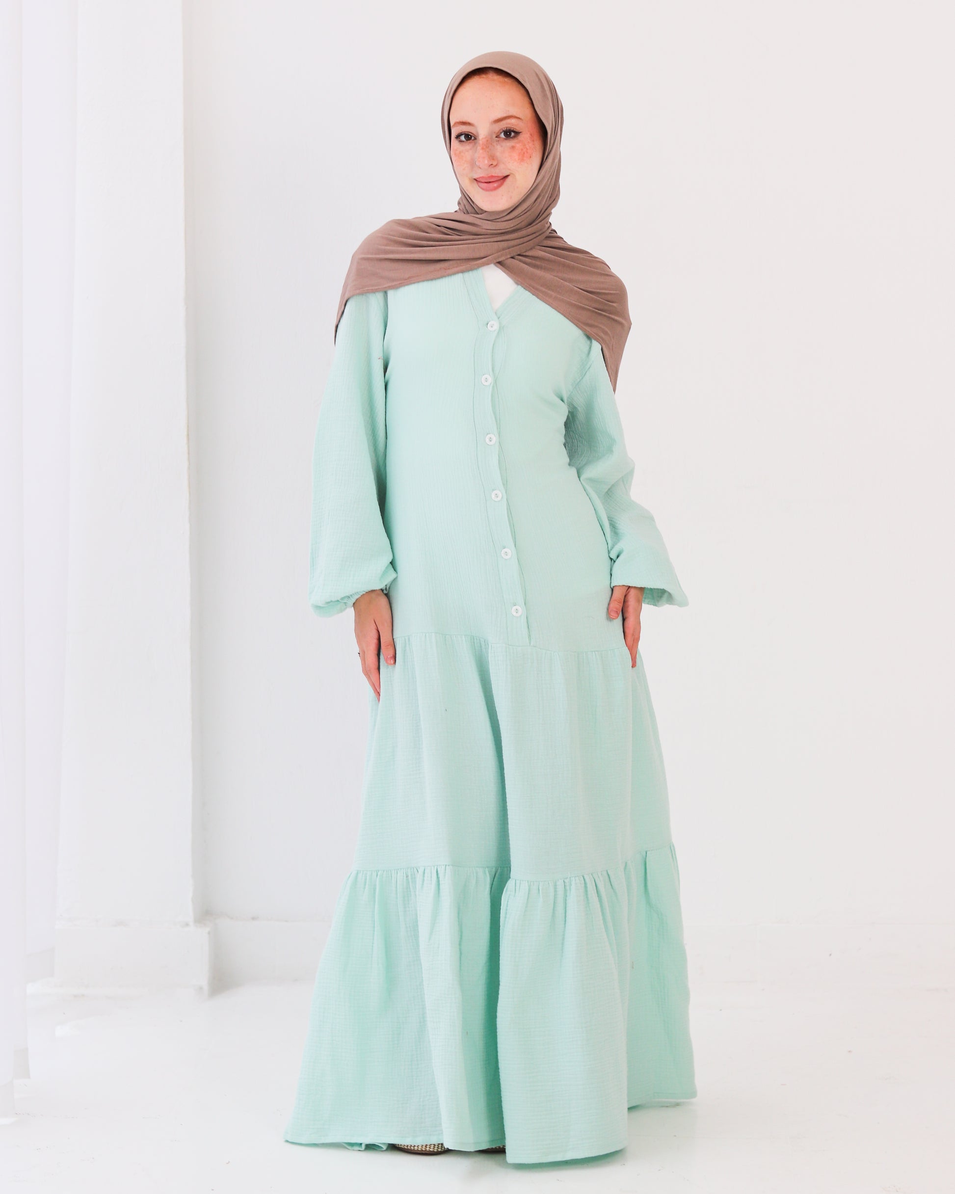 Flowy Linen Dress - Mint Green