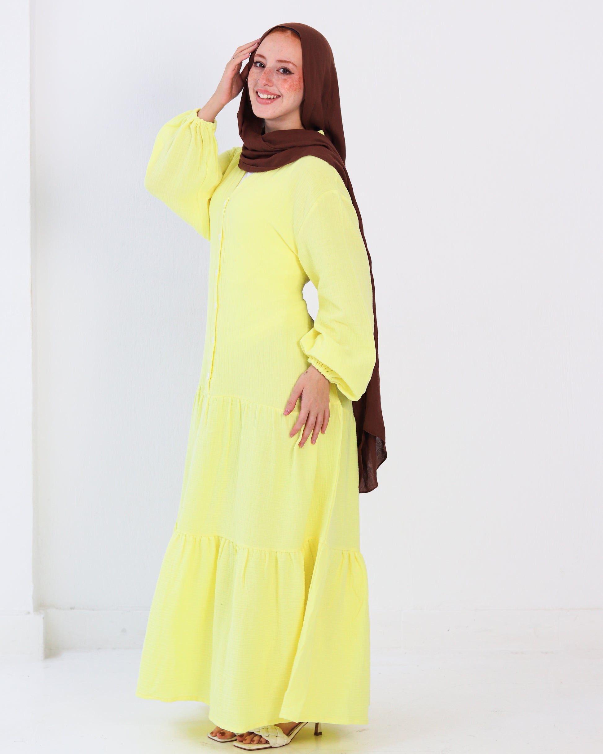 Flowy Linen Dress - Yellow