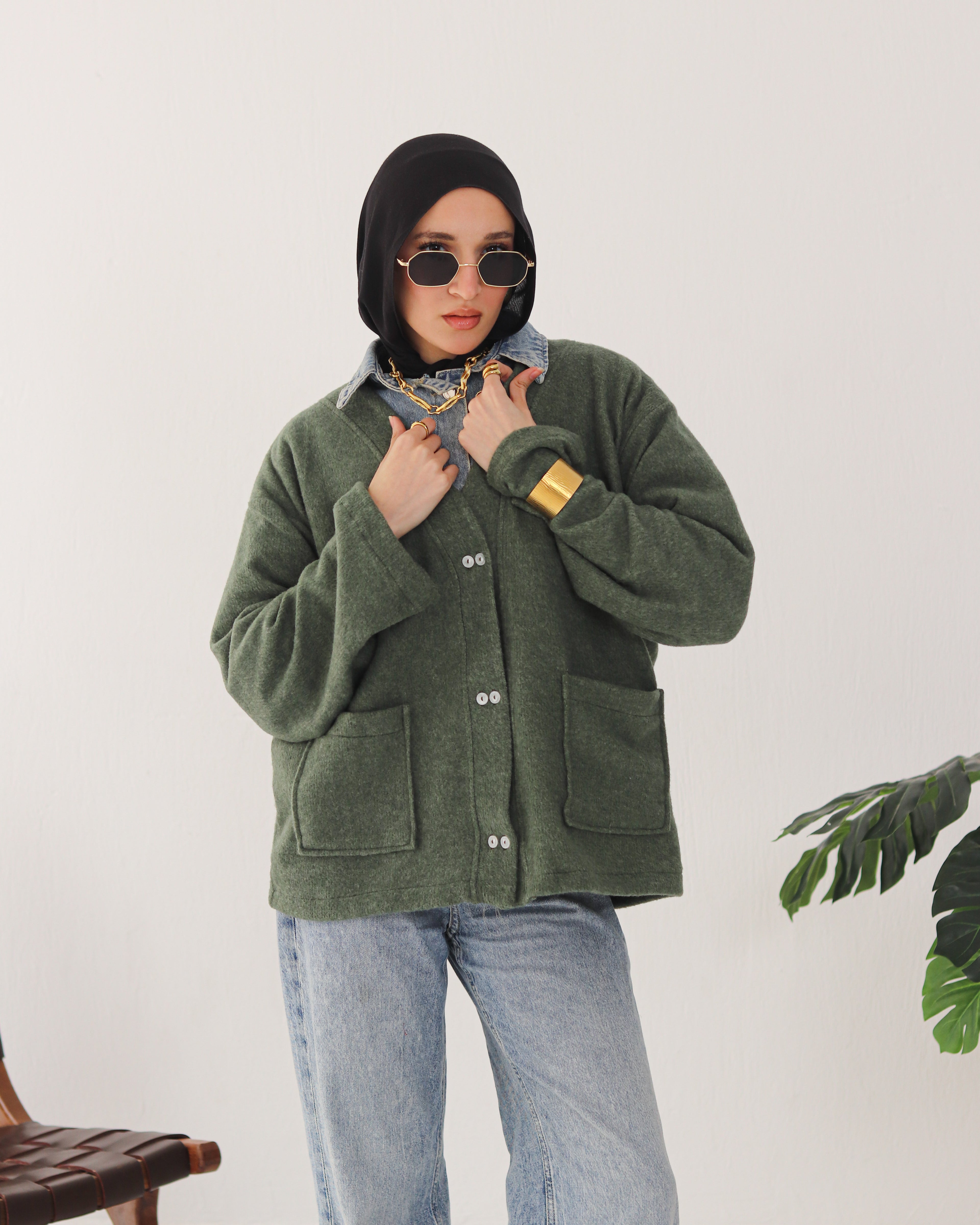 Snowflakes Cardigan - Olive