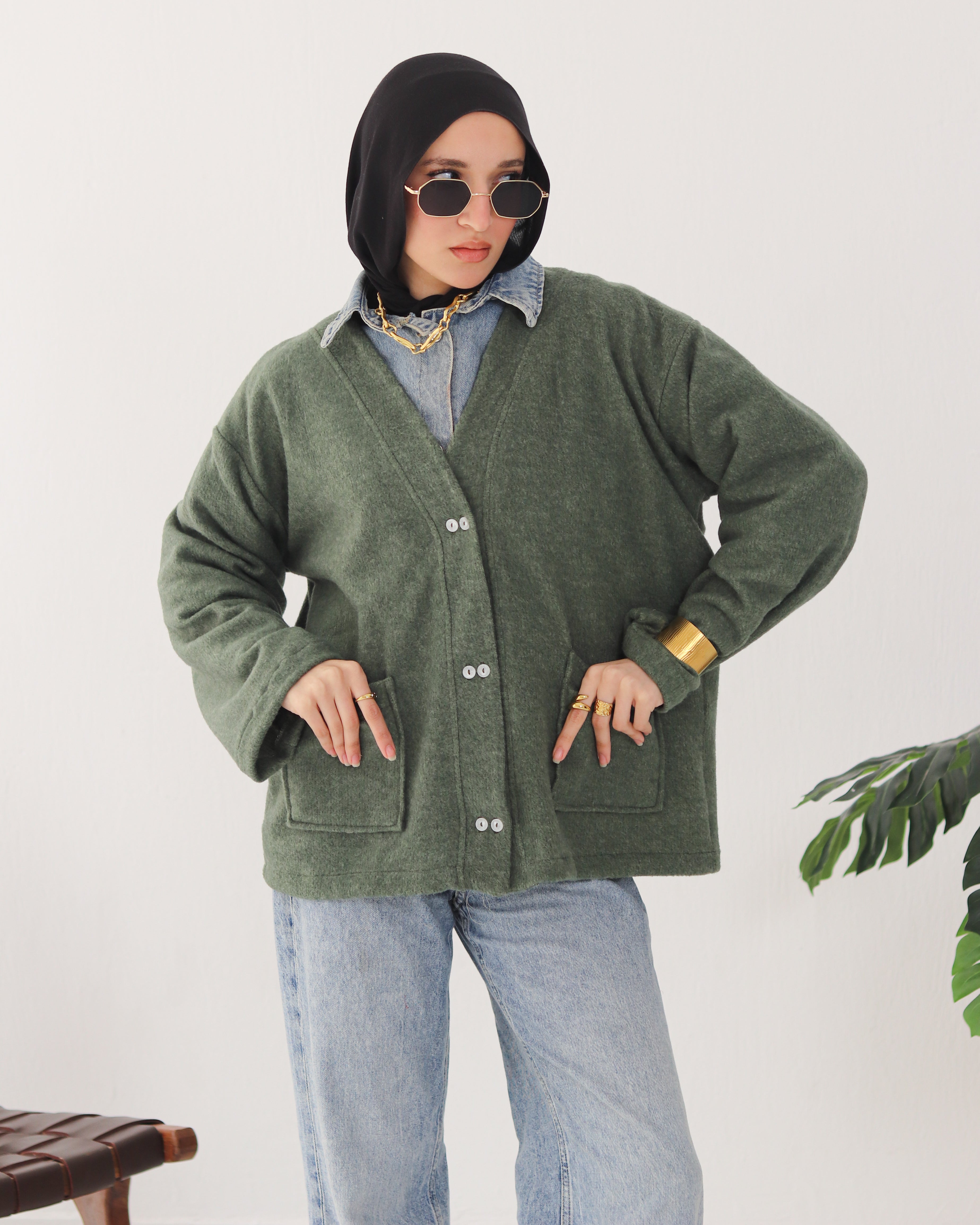 Snowflakes Cardigan - Olive