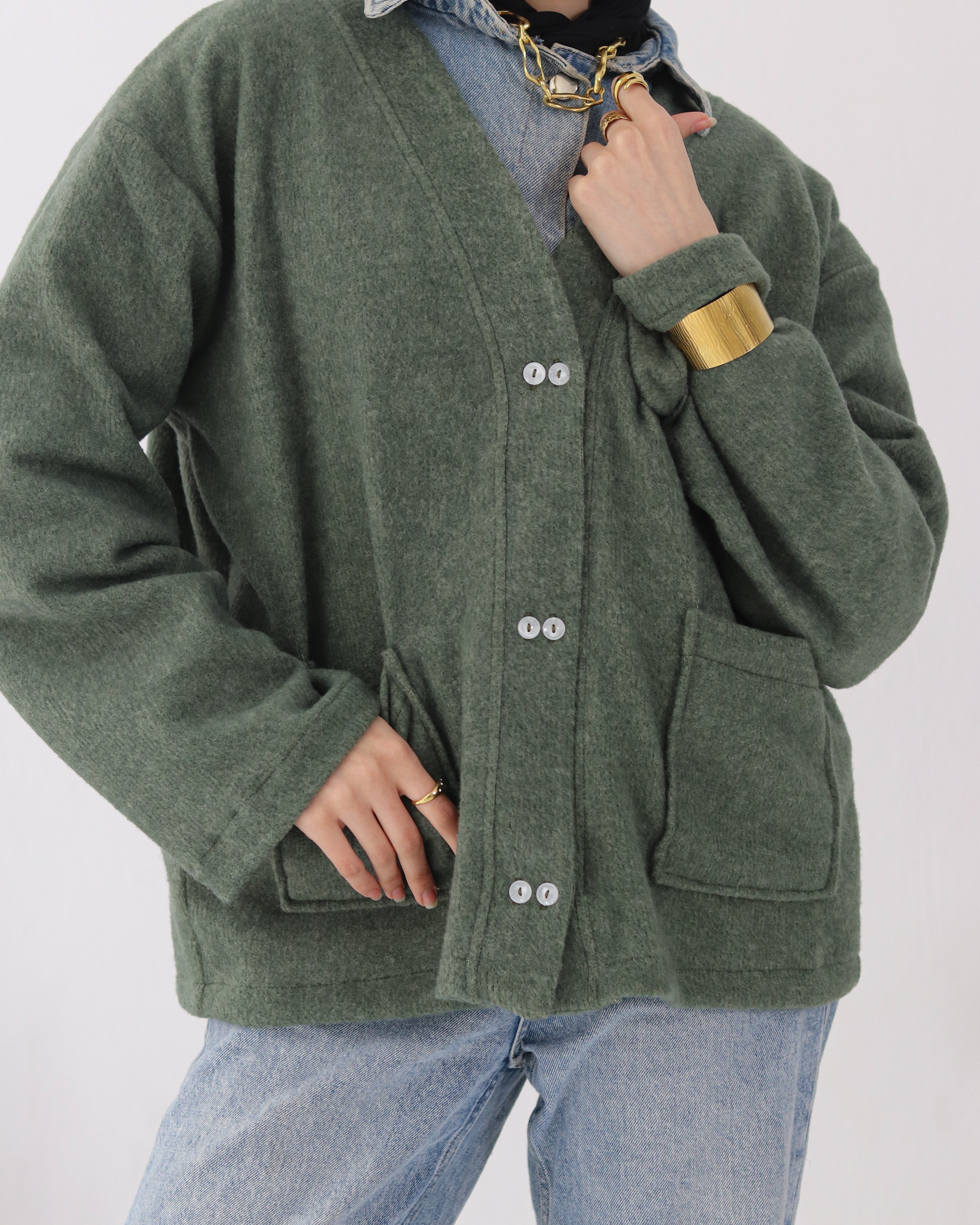 Snowflakes Cardigan - Olive