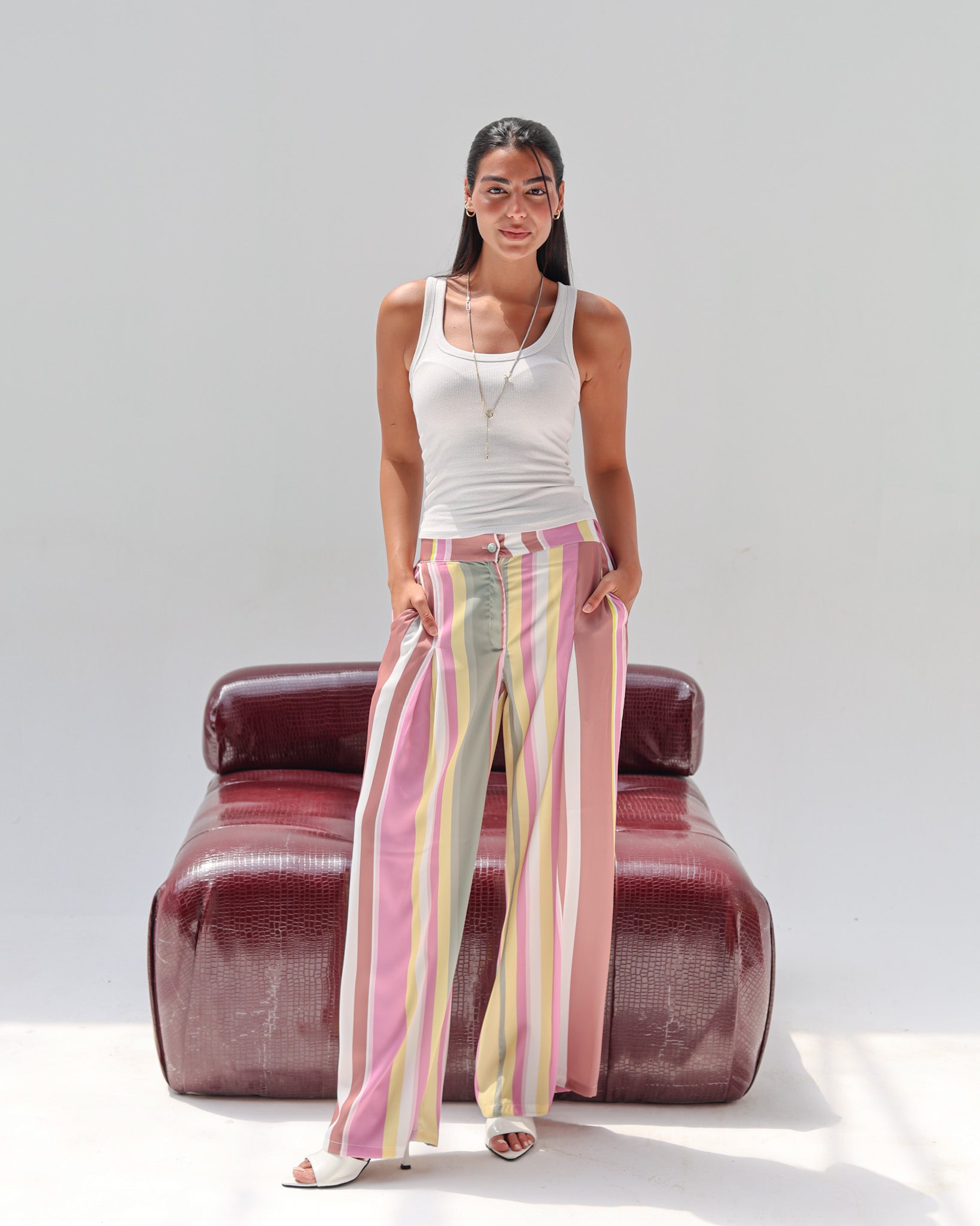 Striped Satin Pant - Yellow
