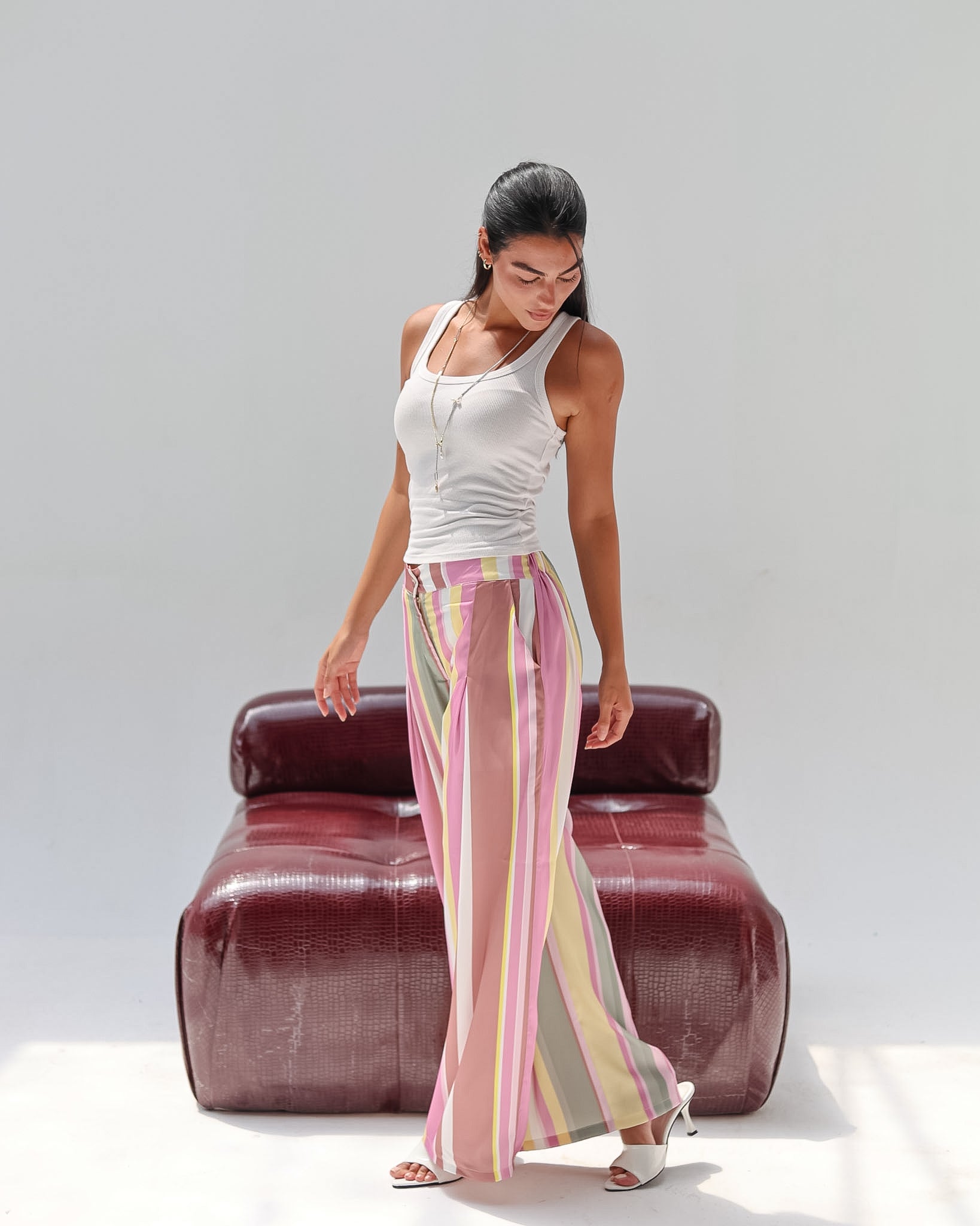 Striped Satin Pant - Yellow