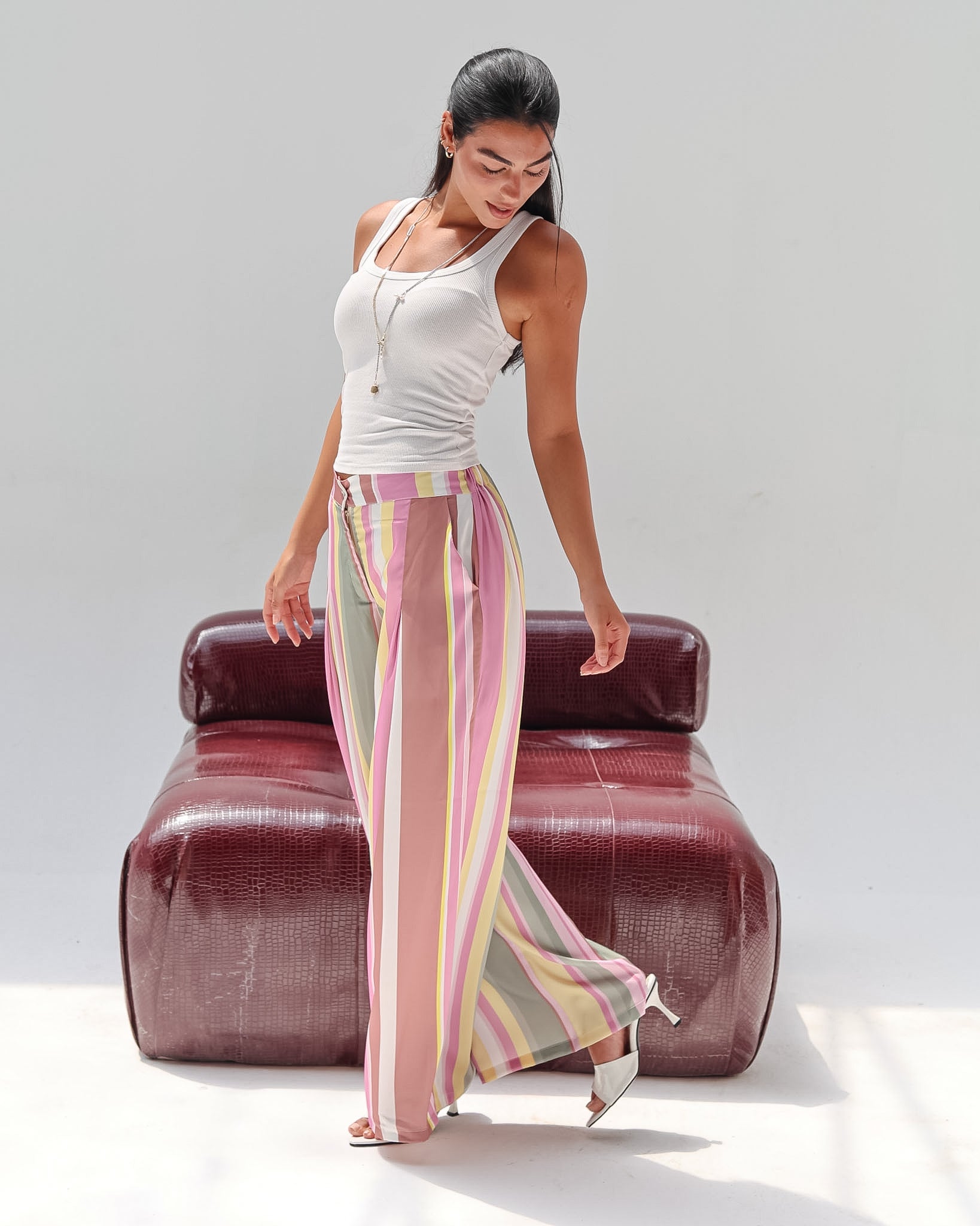 Striped Satin Pant - Yellow