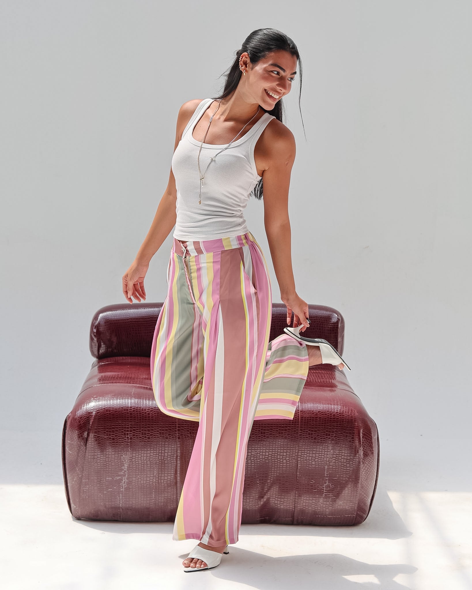 Striped Satin Pant - Yellow