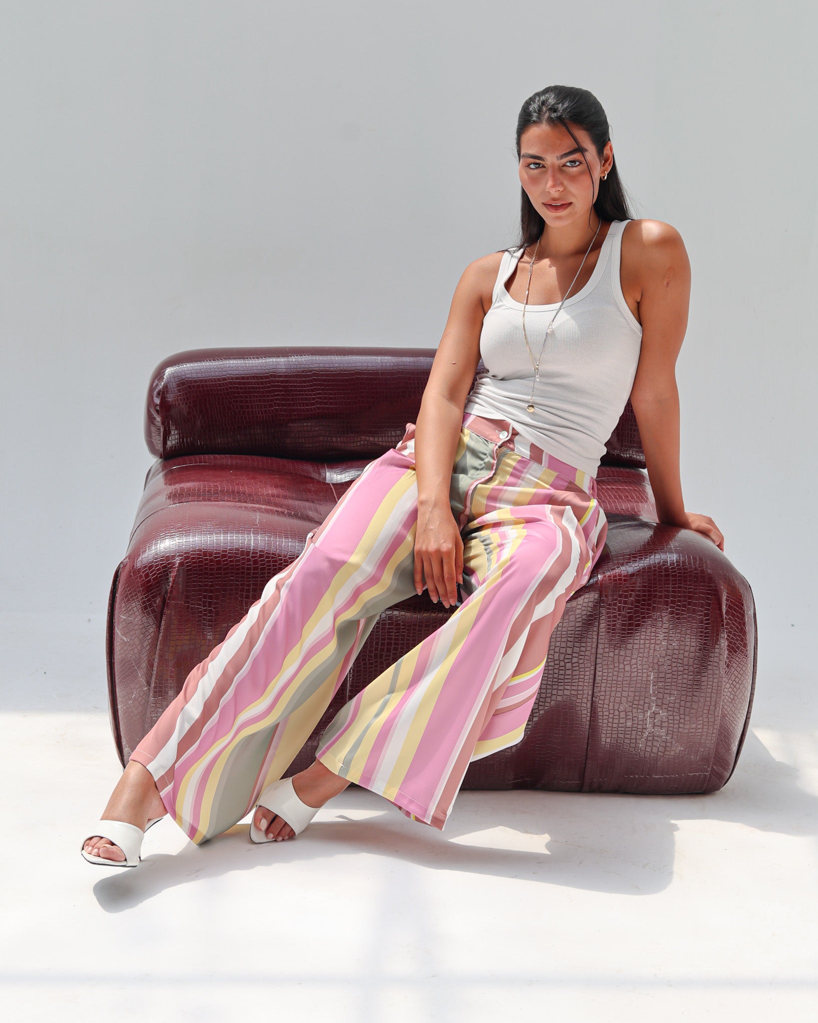 Striped Satin Pant - Yellow