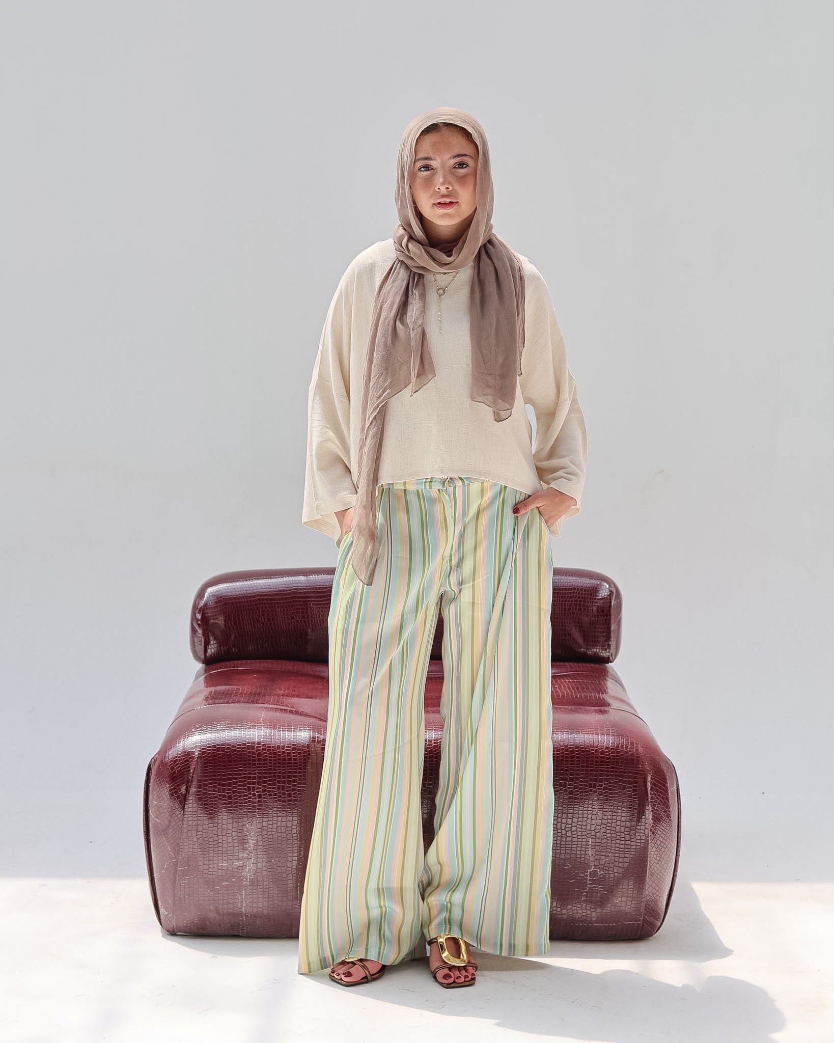 Striped Satin Pant - Lemon