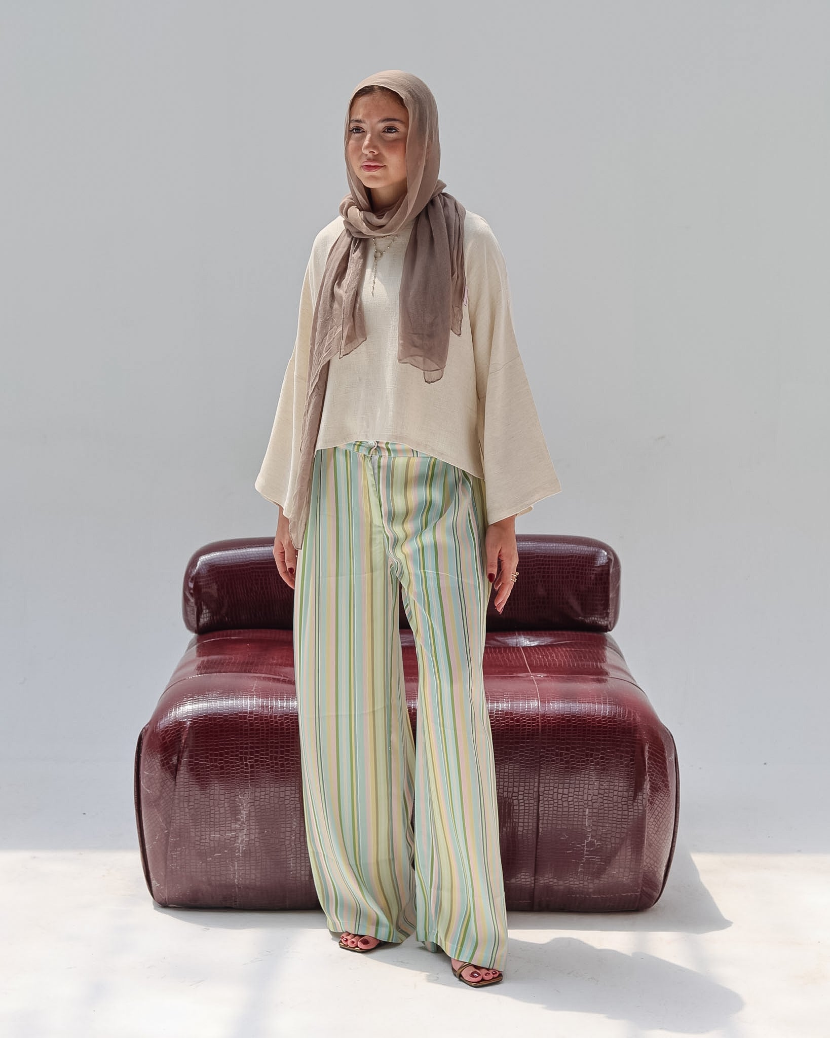 Striped Satin Pant - Lemon