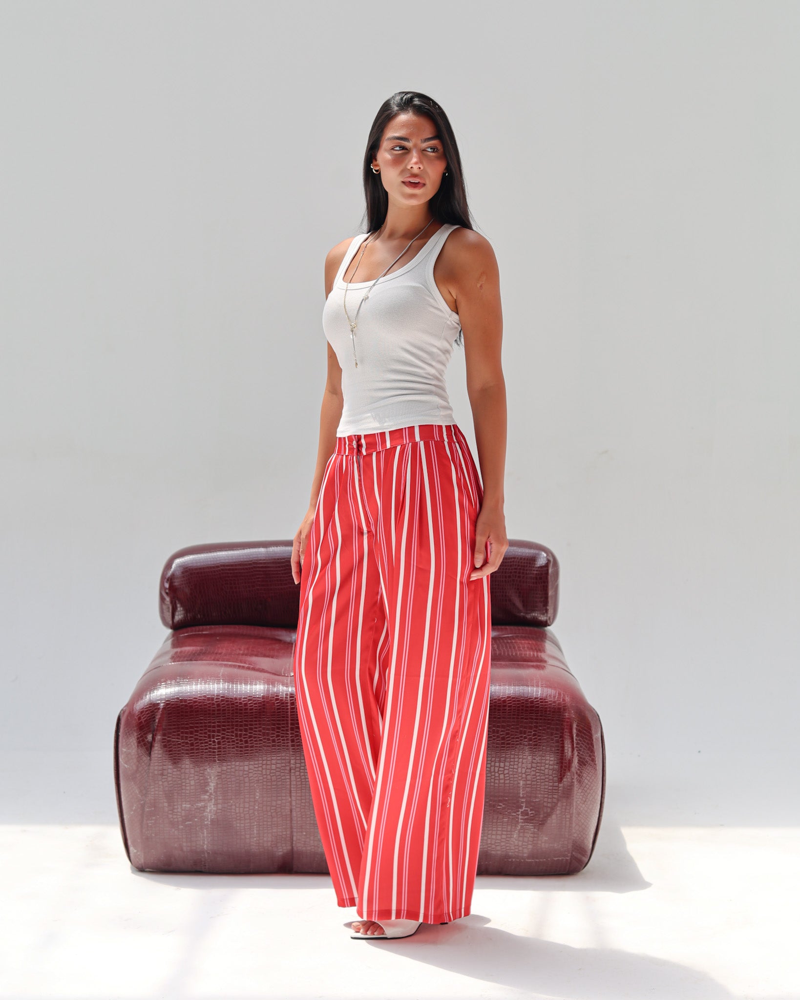 Striped Satin Pant - Red