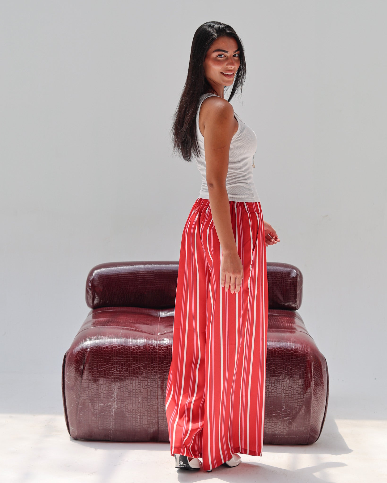Striped Satin Pant - Red