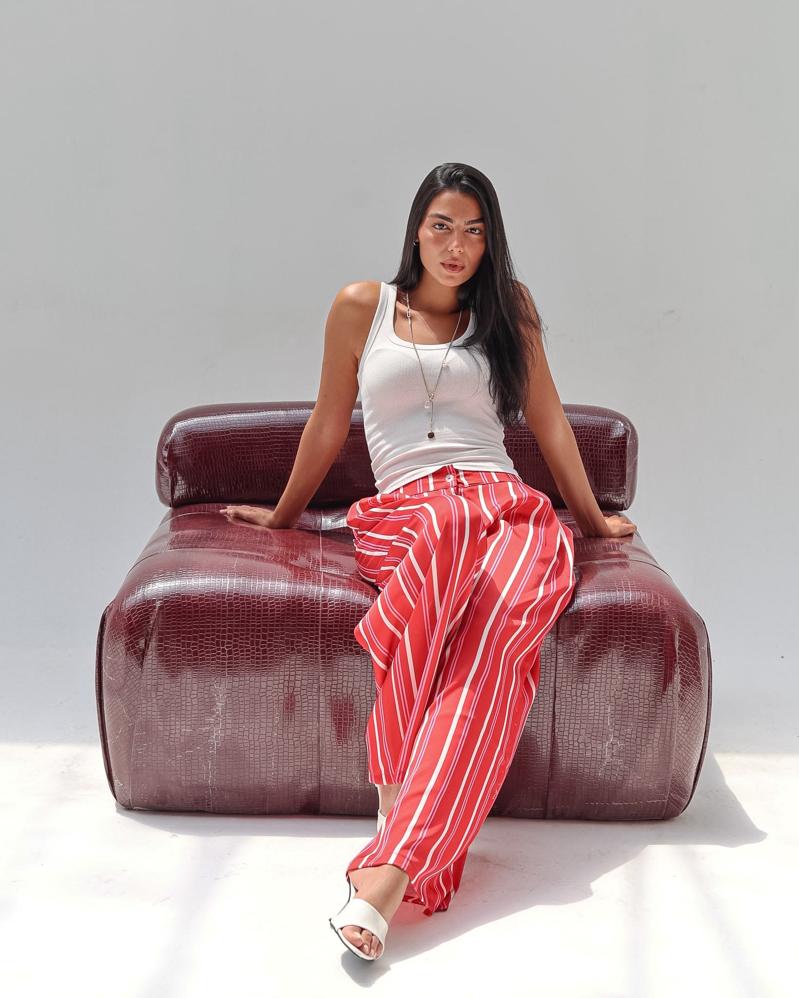 Striped Satin Pant - Red
