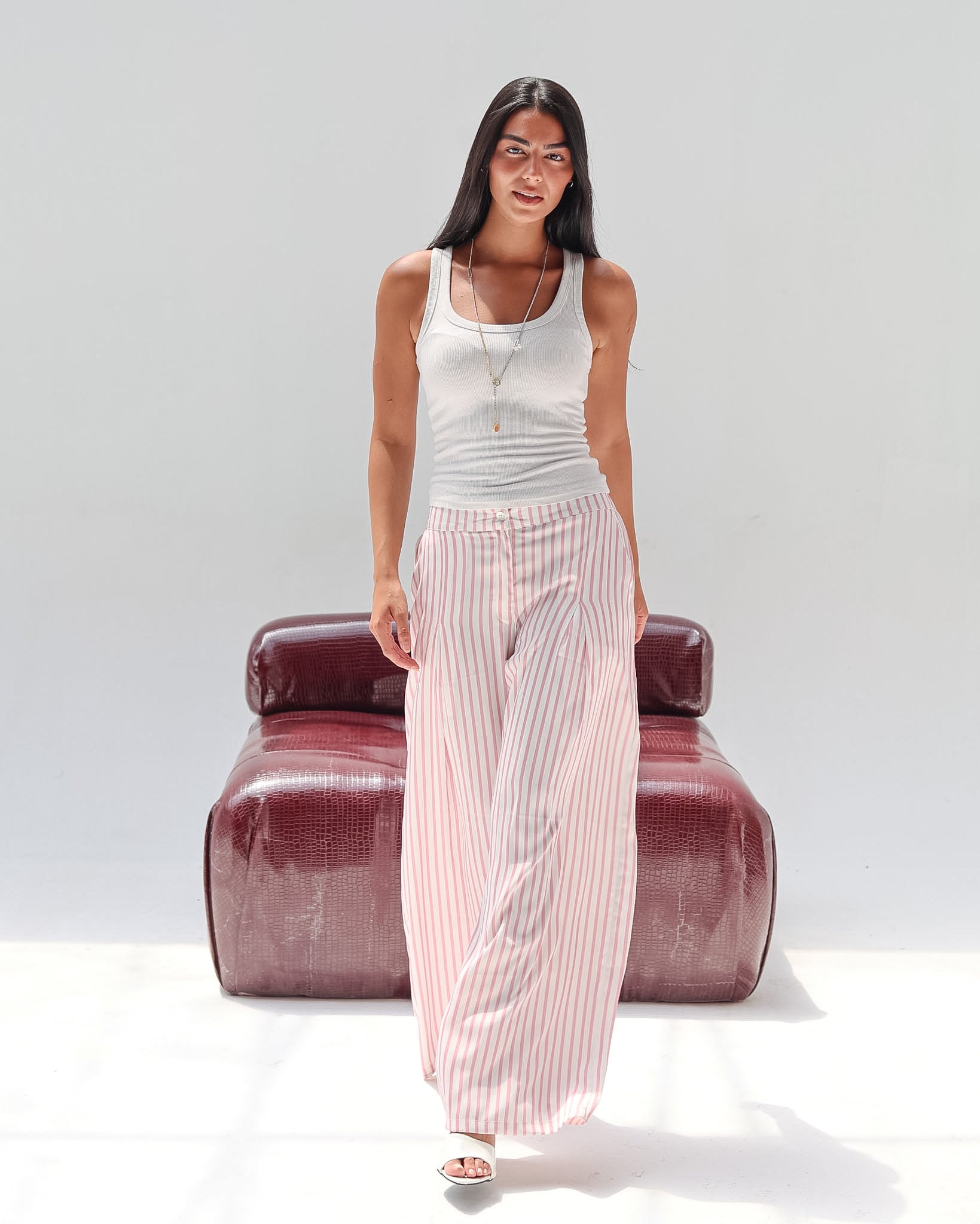 Striped Satin Pant - Pink