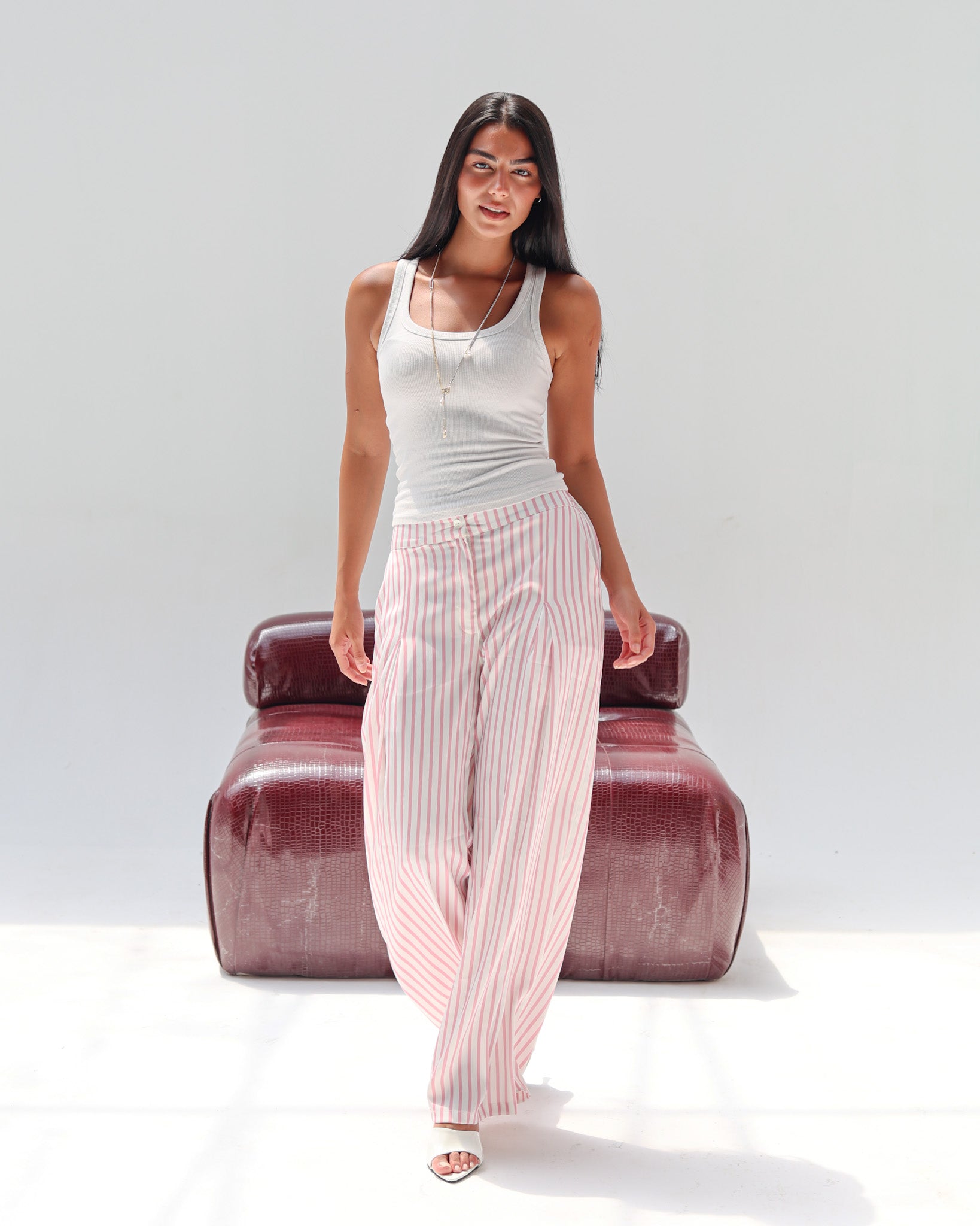 Striped Satin Pant - Pink