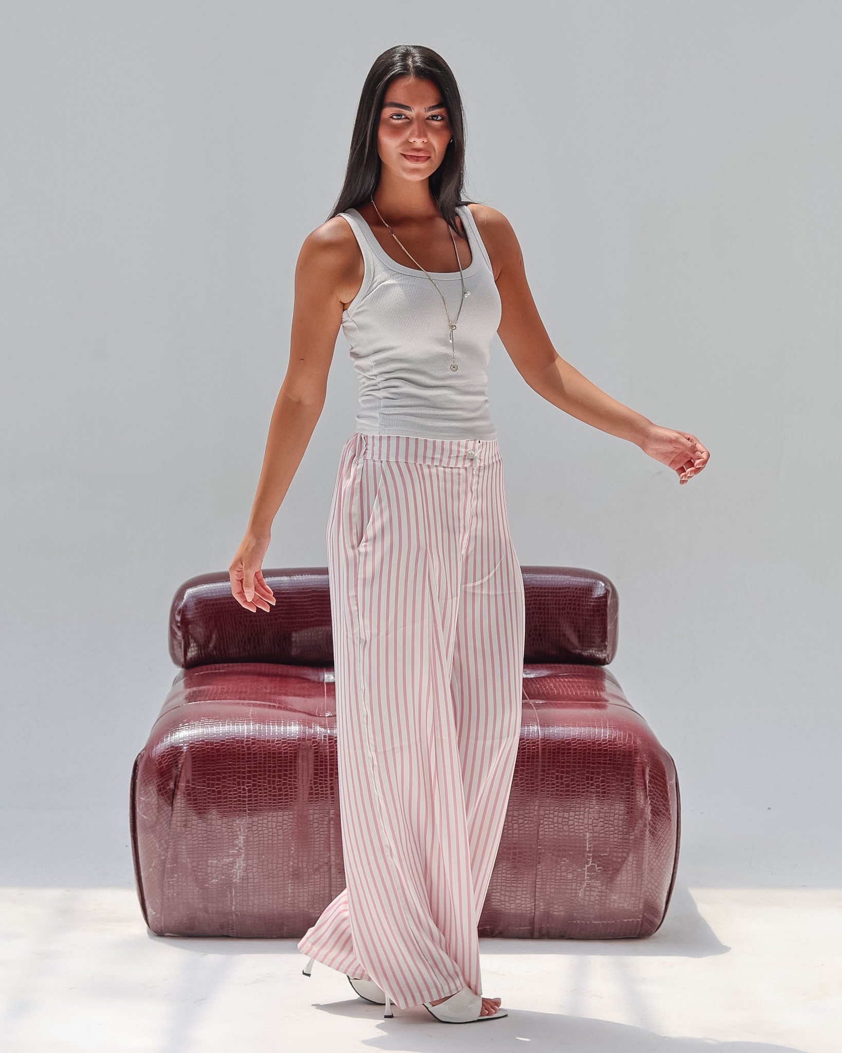 Striped Satin Pant - Pink