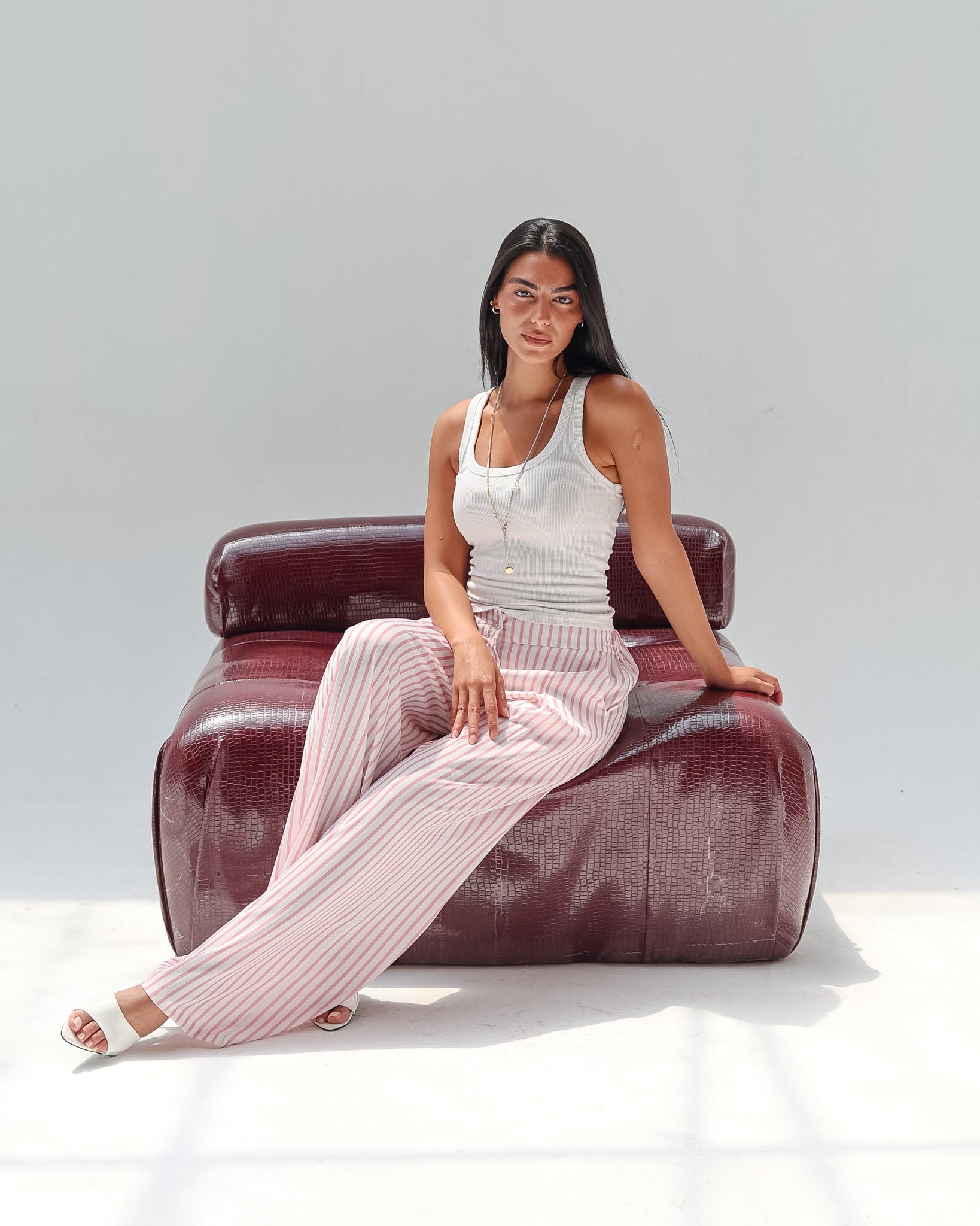 Striped Satin Pant - Pink