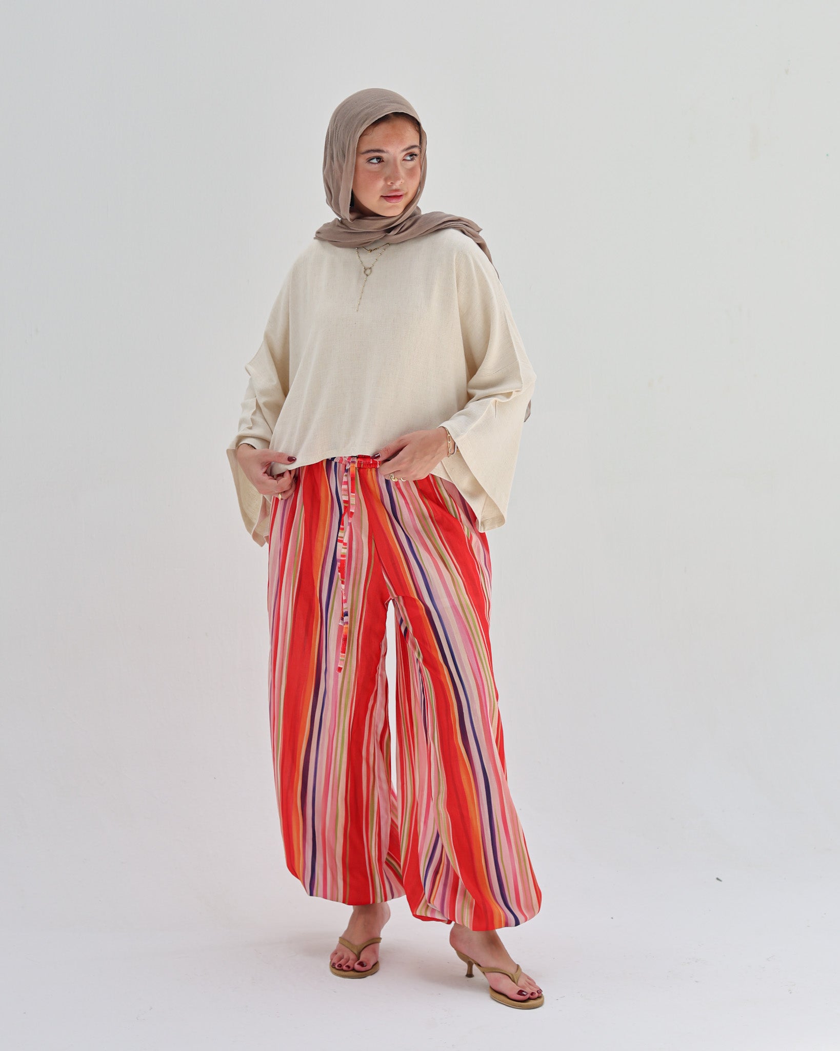 Striped Linen Pant - Fire Color