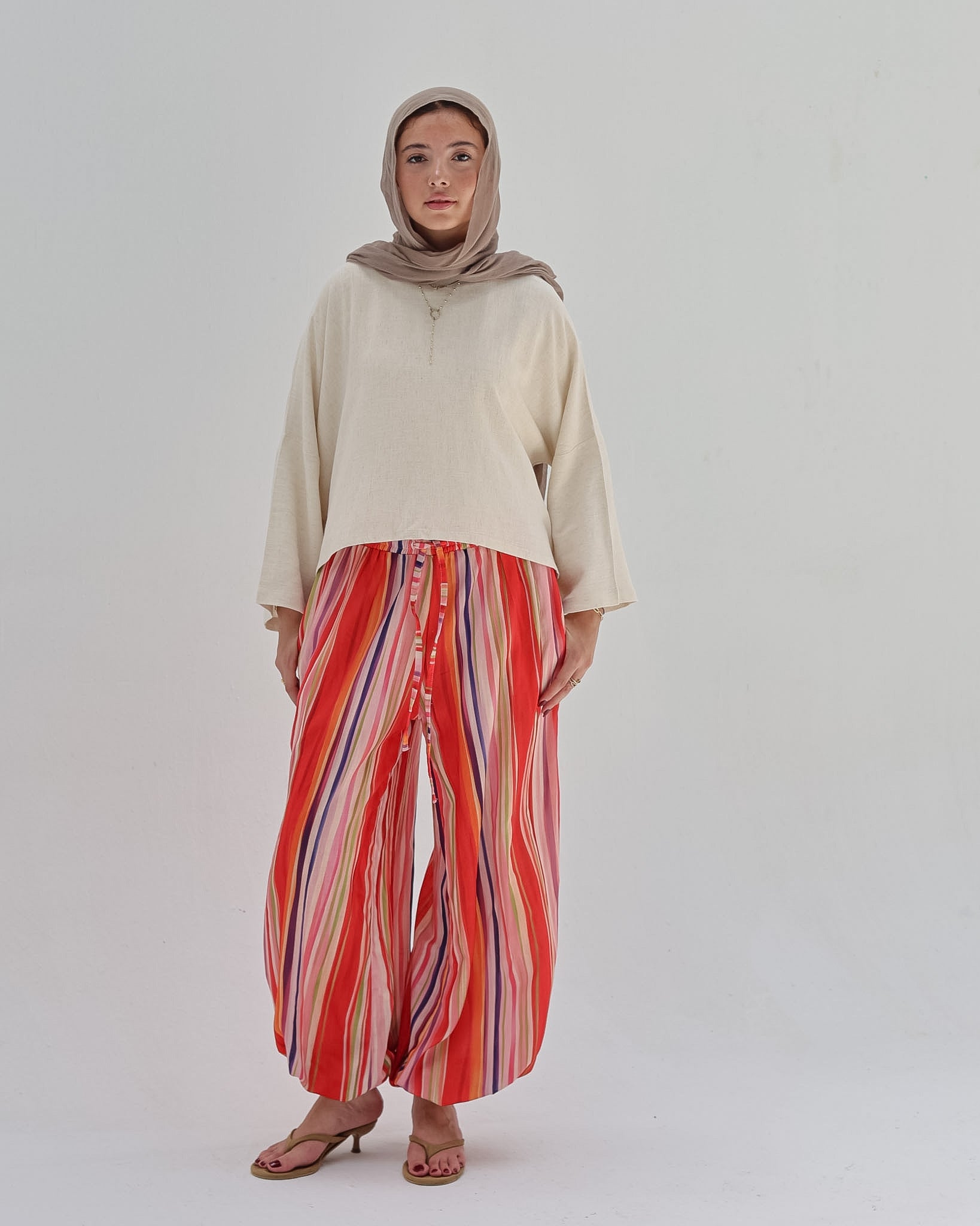 Striped Linen Pant - Fire Color