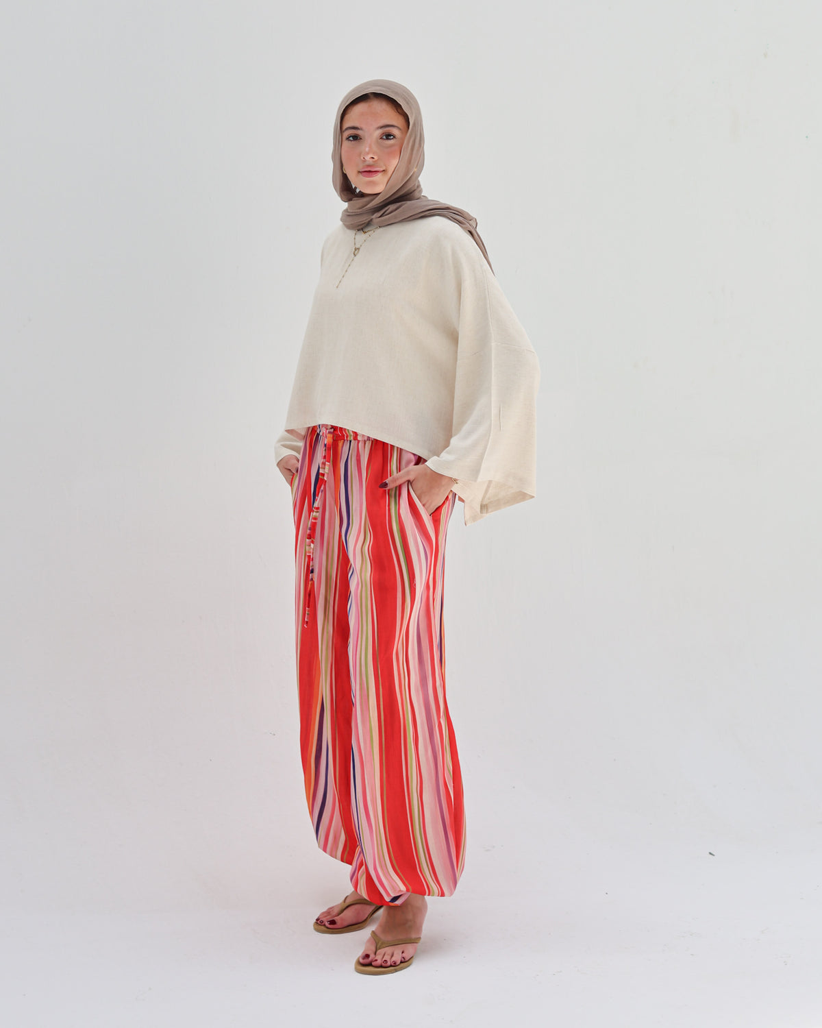 Striped Linen Pant - Fire Color