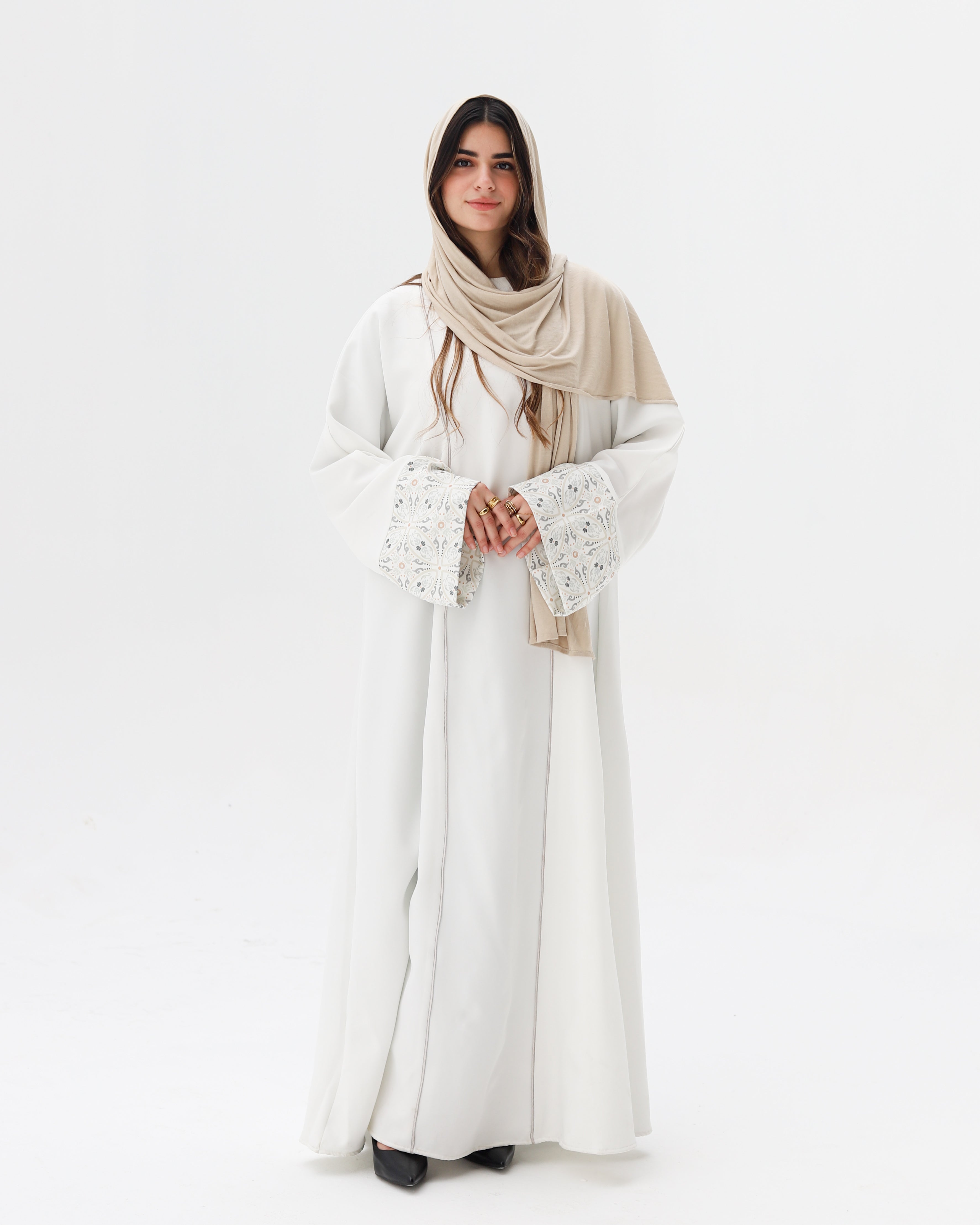 Noor Abaya - Whtie & Grey