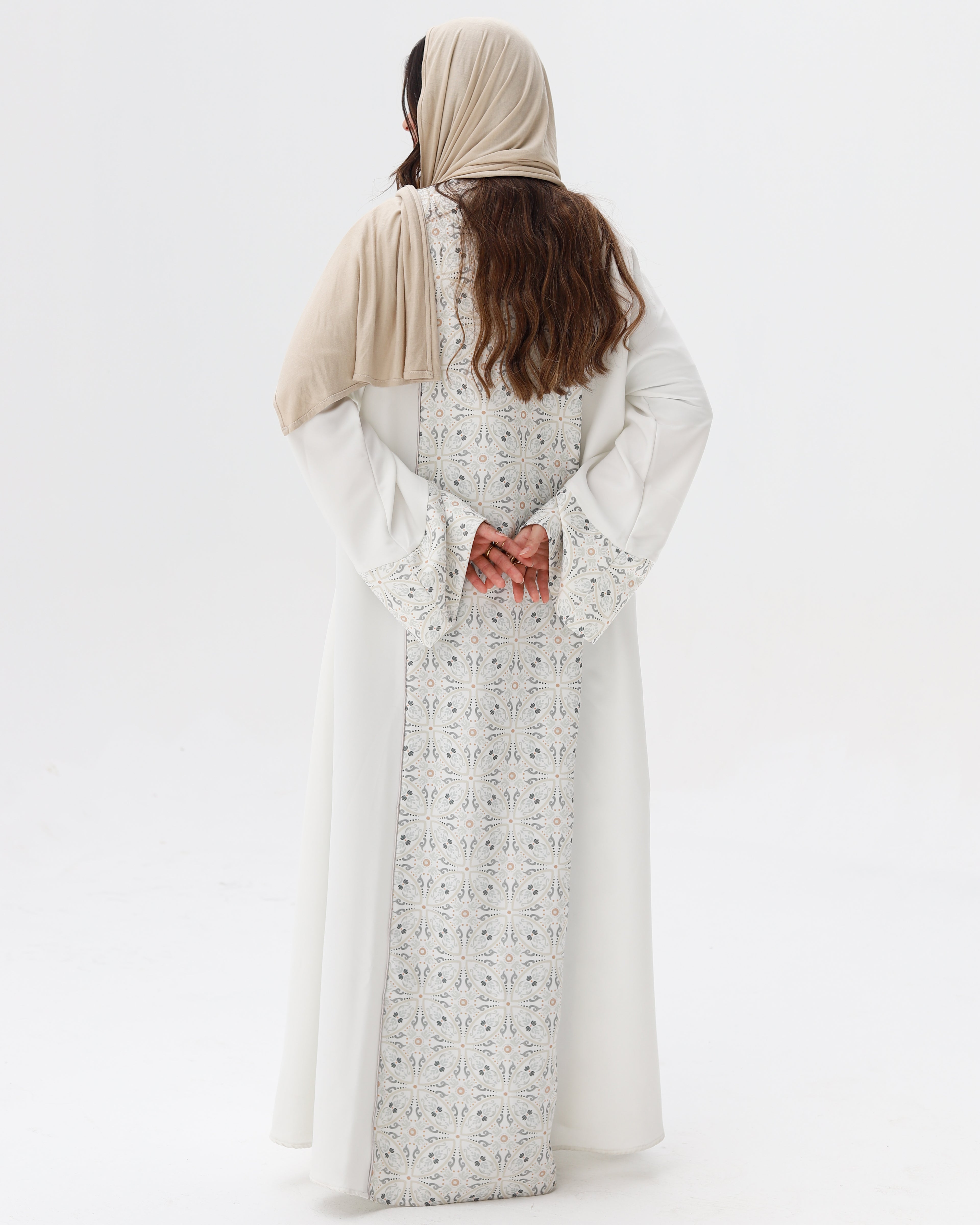 Noor Abaya - Whtie & Grey