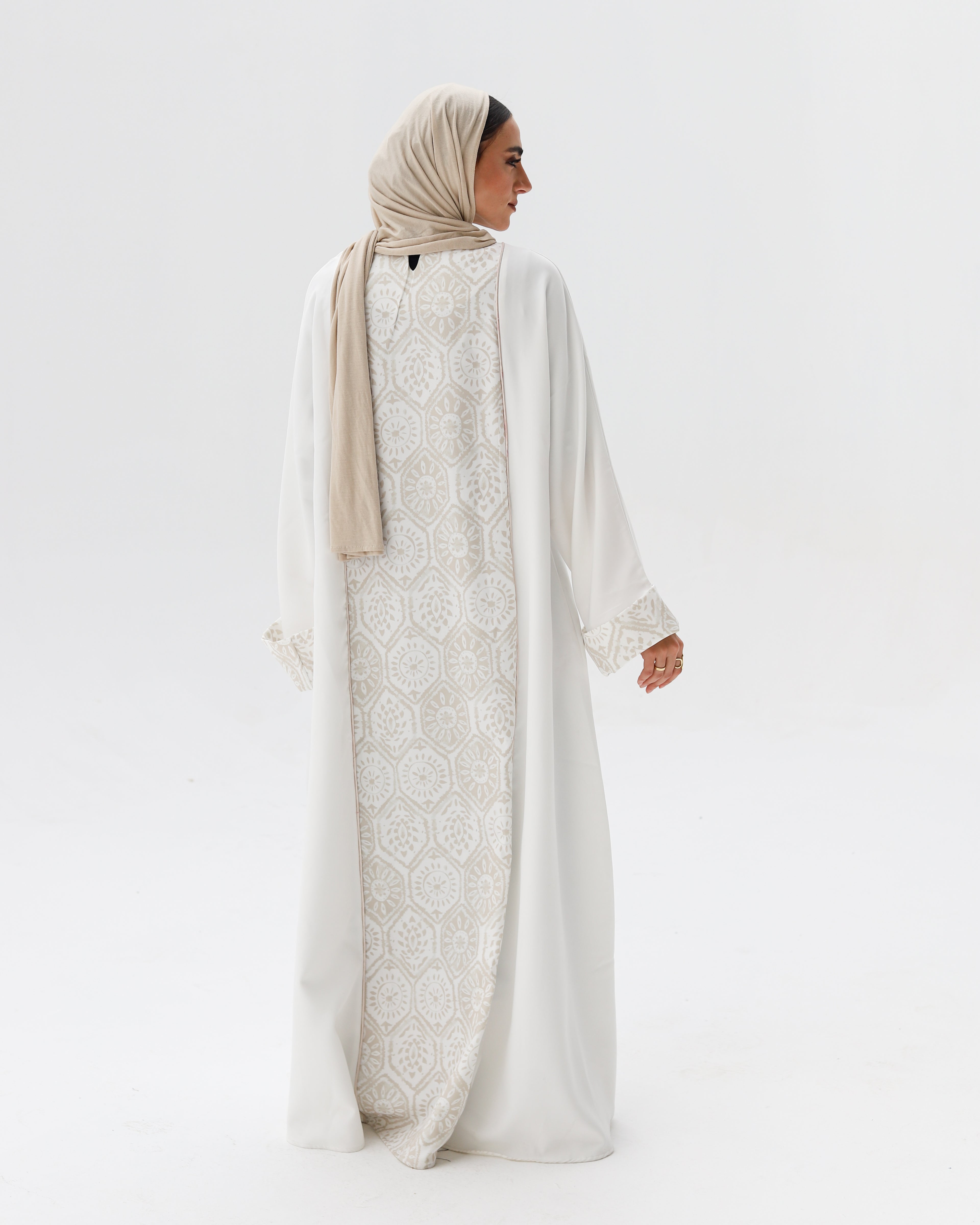 Noor Abaya - White & Beige