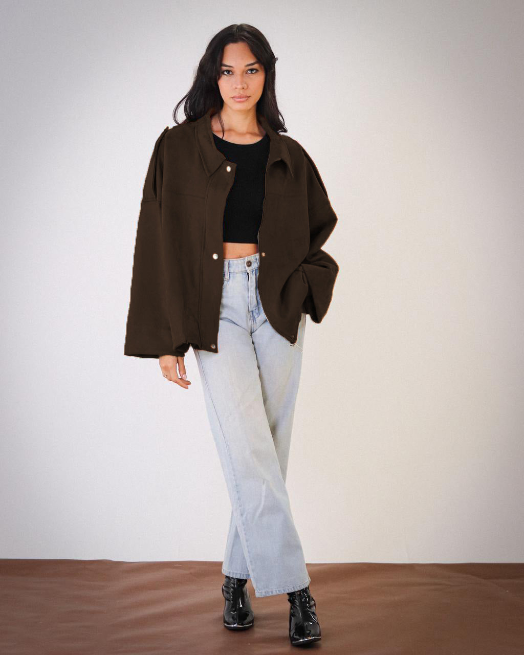 Cool Cropped Jacket - Dark brown